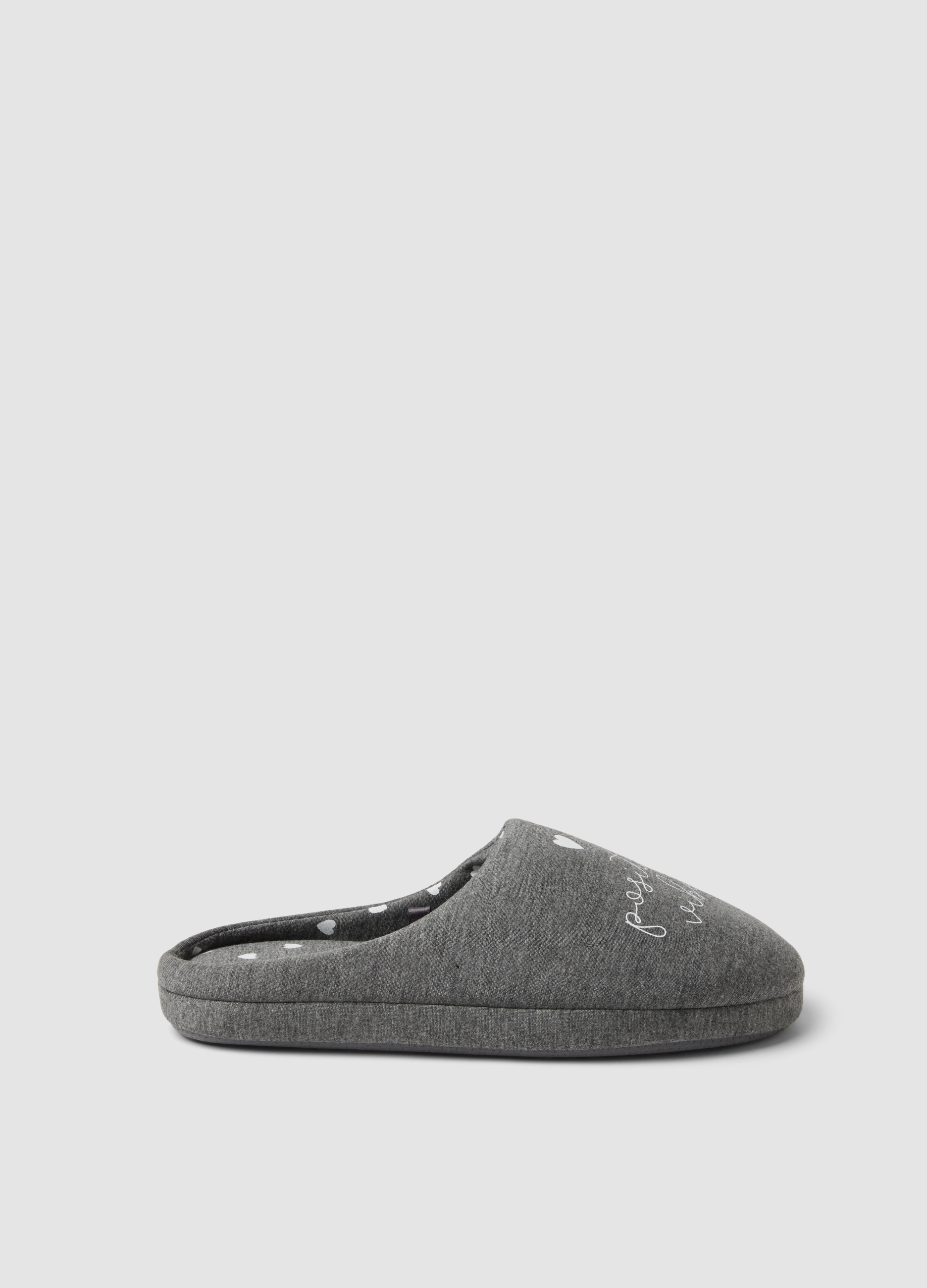 OVS, Pantofole Grigie Da Casa Con Stampa Cuori, Donna, Grigio, Taglia: 36-37