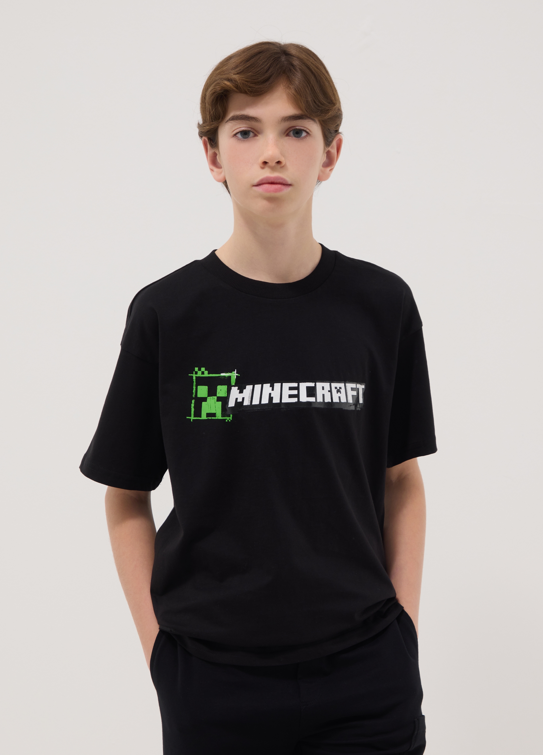 OVS KIDS , T-shirt In Puro Cotone Nero Da Ragazzo Relaxed Fit Con Stampa, Bambino, Nero, Taglia: 14-15