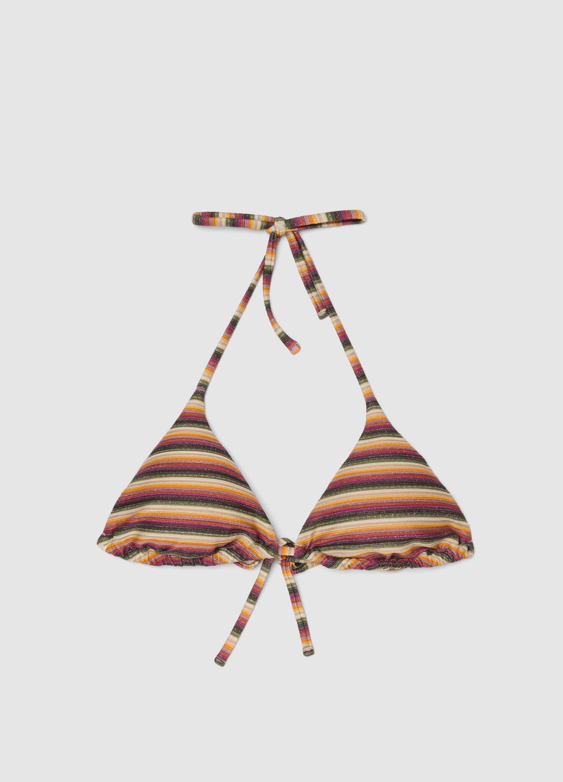 Top De Bikini Triangular De Tejido Elástico A Rayas Multicolor, Mujer, Naranja/Morado, Talla: 5