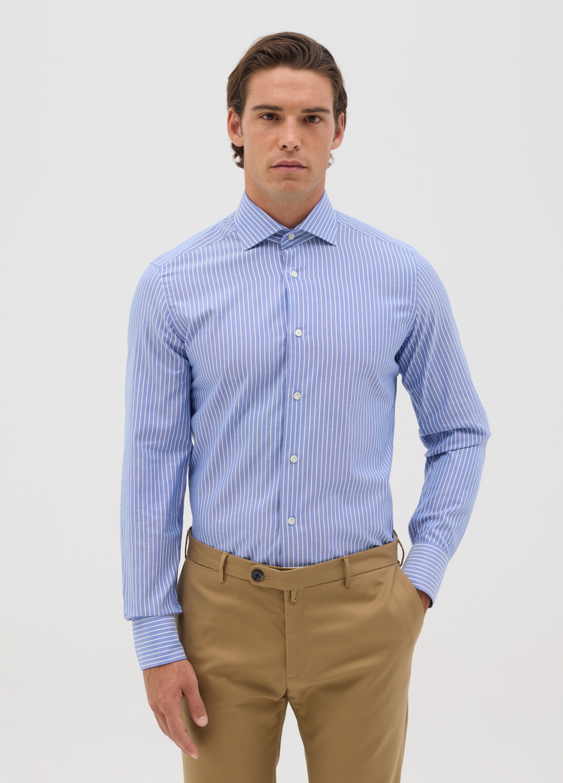 OVS , Camicia Da Uomo In Puro Cotone Azzurra Slim Fit Con Colletto Alla Francese, Azzurro, Taglia: 38