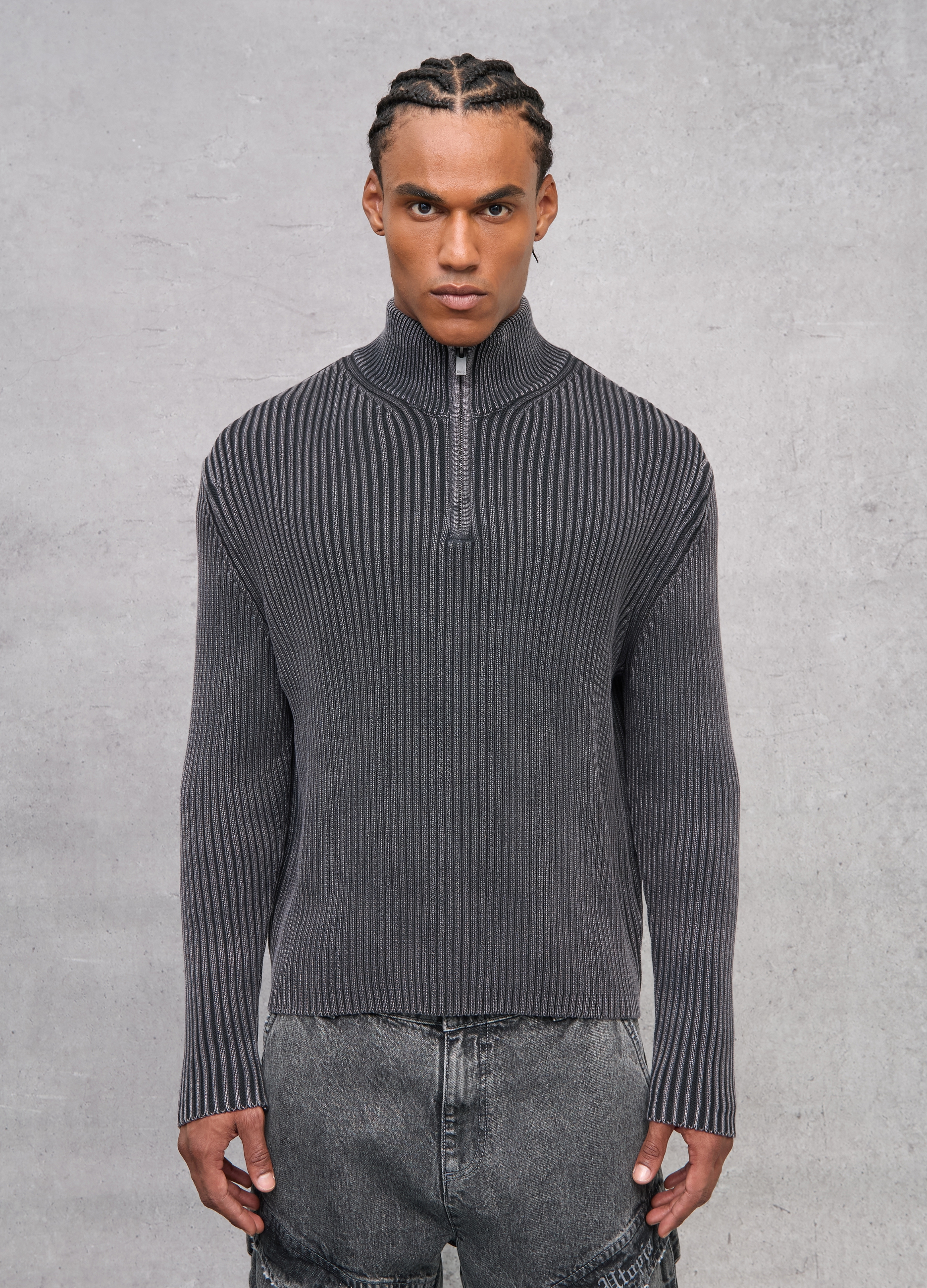 UTOPJA, Half-zip Ribbed Knit Vintage Grey, Uomo, Grigio, Taglia: XL