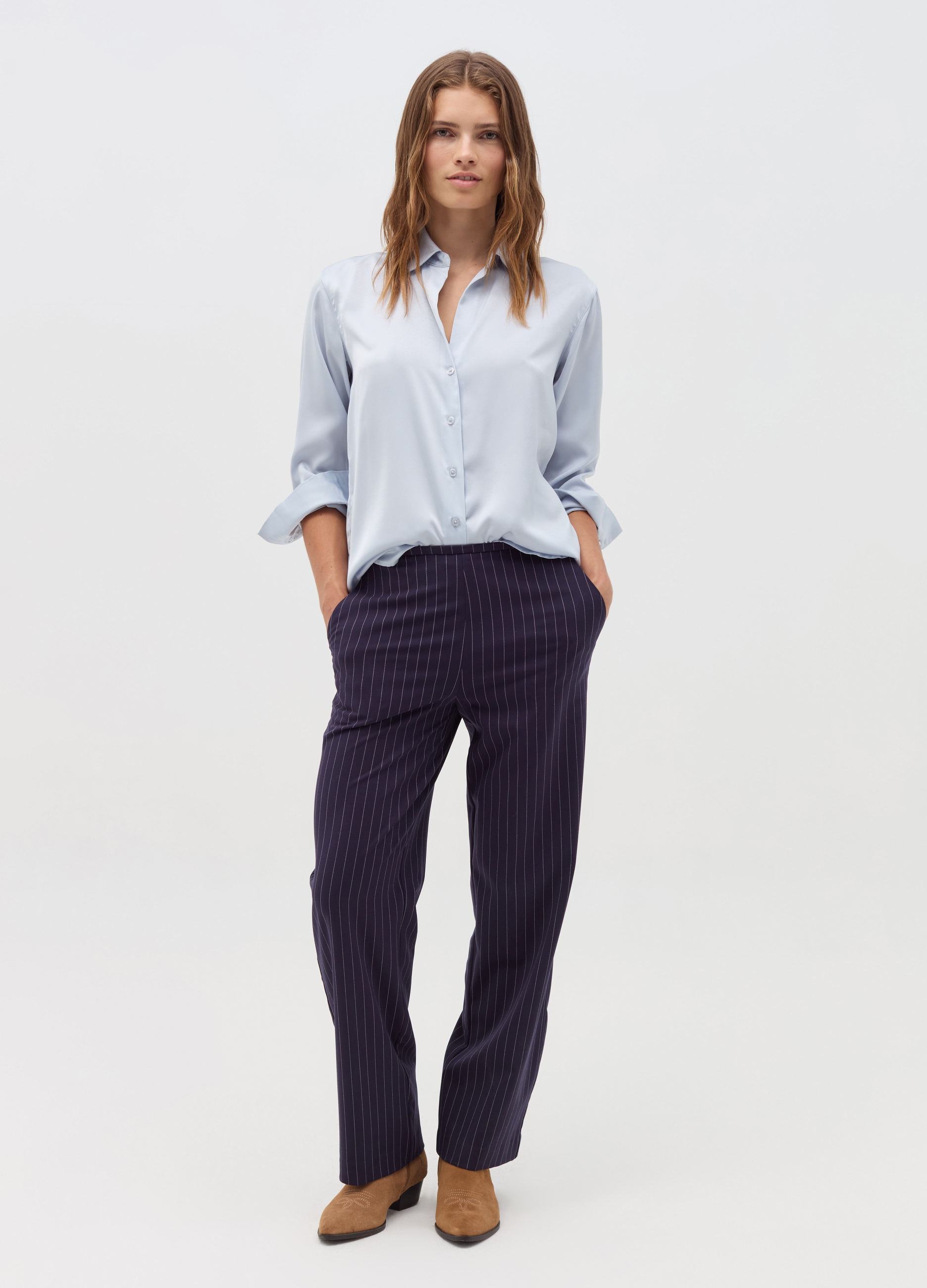 Camisa De Satén, Mujer, Azul aguamarina, Talla: 36