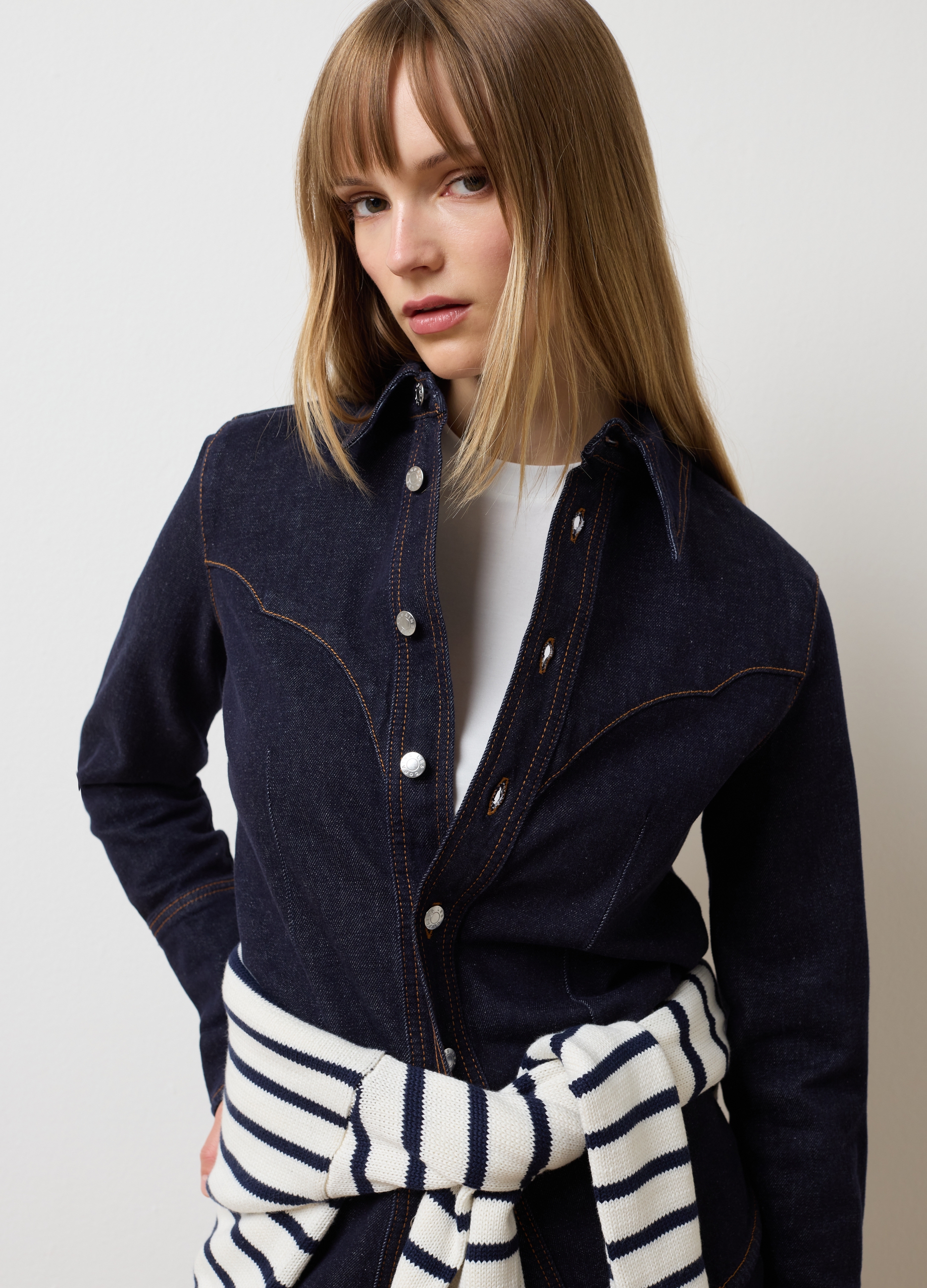 LES COPAINS, Camicia In Cotone Elasticizzato Blu Slim Fit, Donna, Blu, Taglia: L