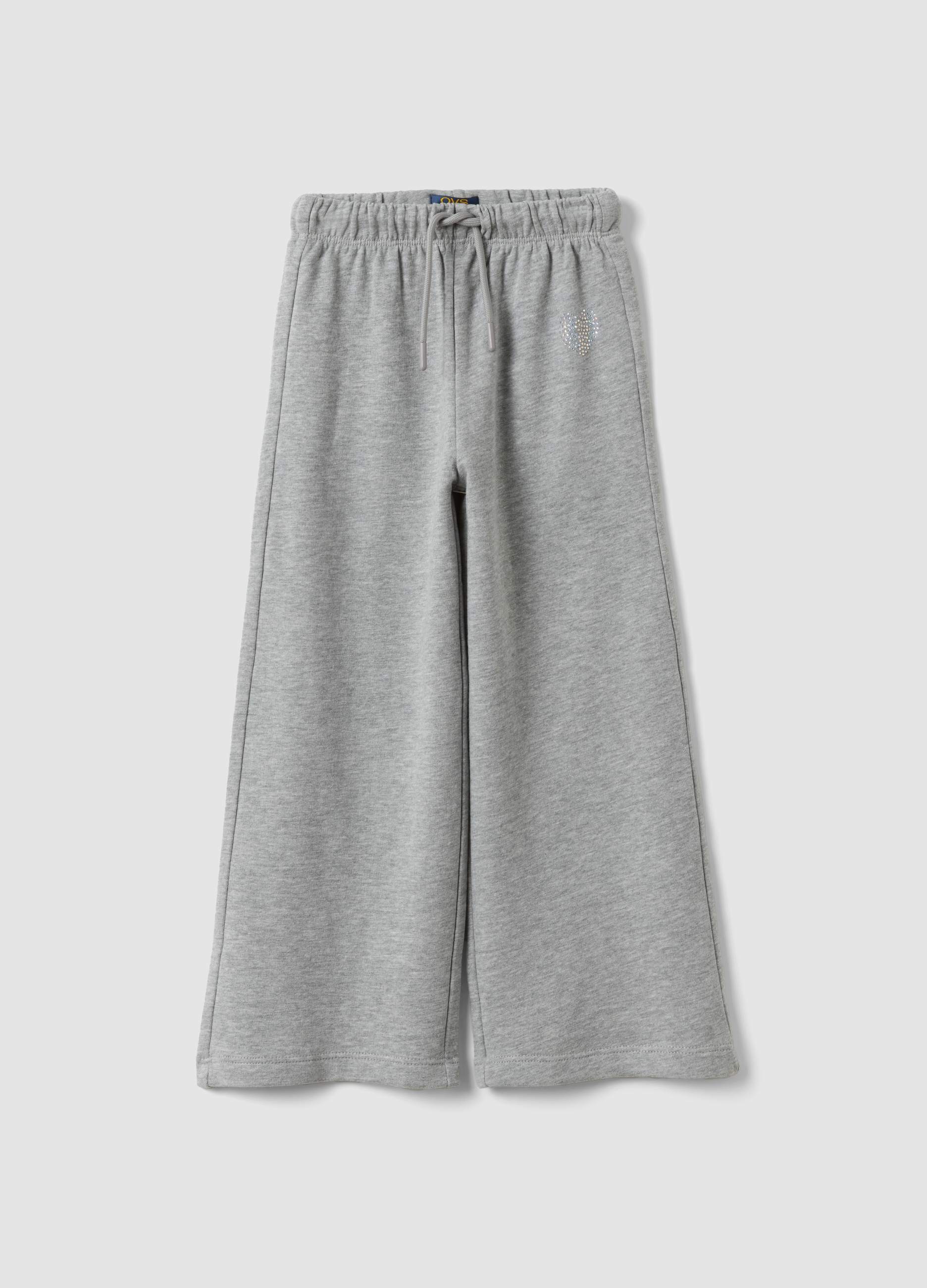 OVS KIDS, Pantaloni Grigi In Puro Cotone Con Vita Elasticizzata E Strass Per Bambina, Grigio, Taglia: 3-4