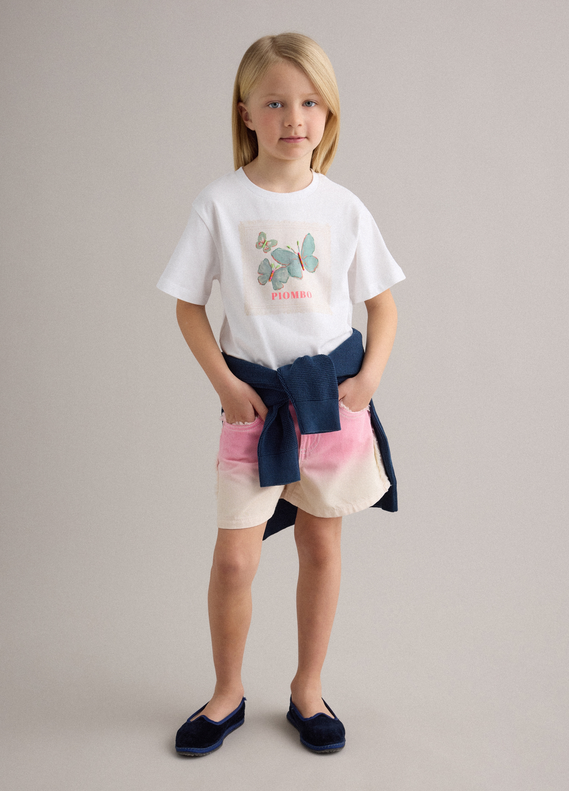 PIOMBO KIDS, Short Multicolor De Algodón Puro Para Niña, Corte Regular, Niña, Beige/Rosa, Talla: 6