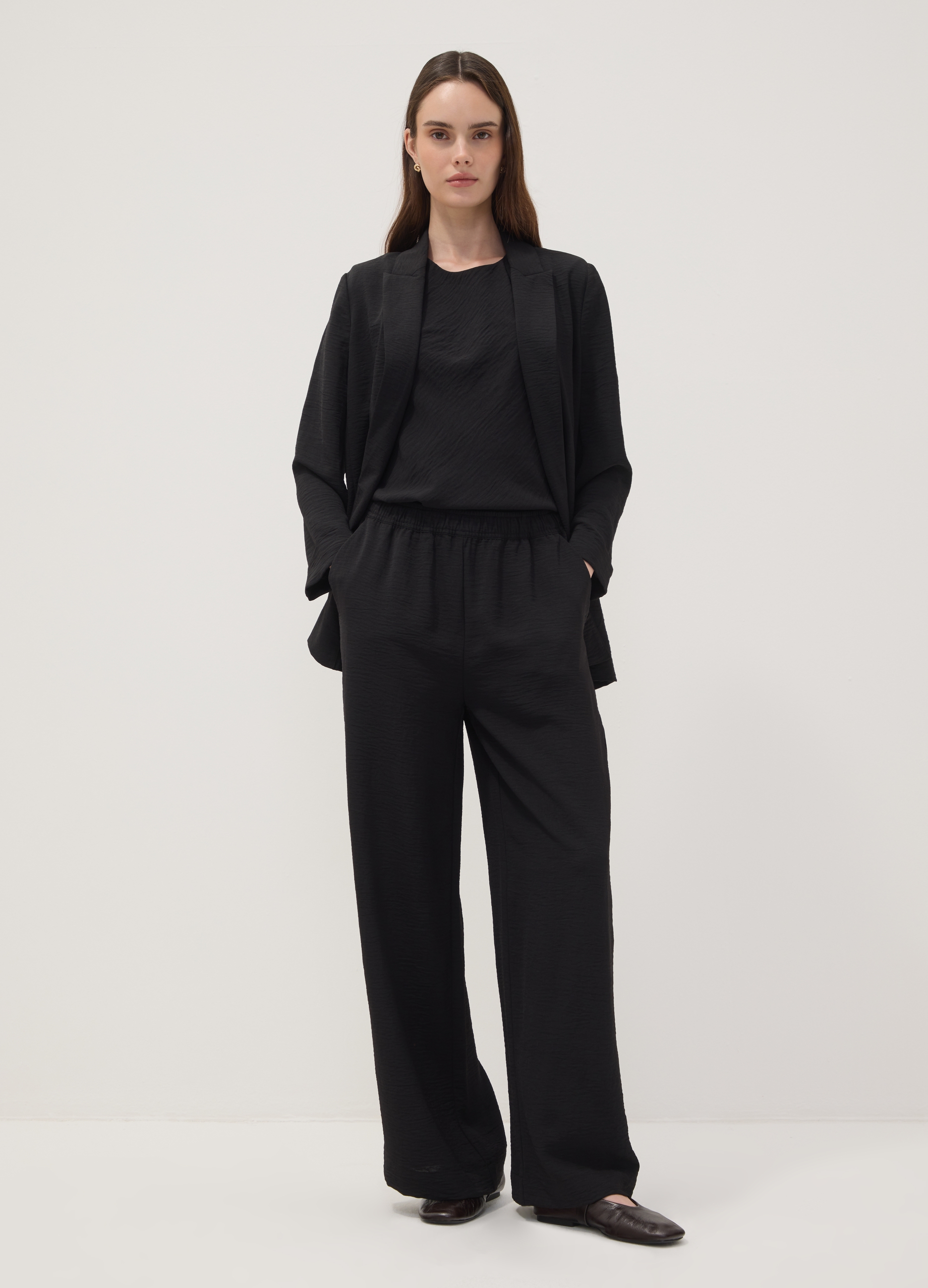 OVS, Pantaloni Neri Wide Leg Con Vita Elasticizzata, Donna, Nero, Taglia: M