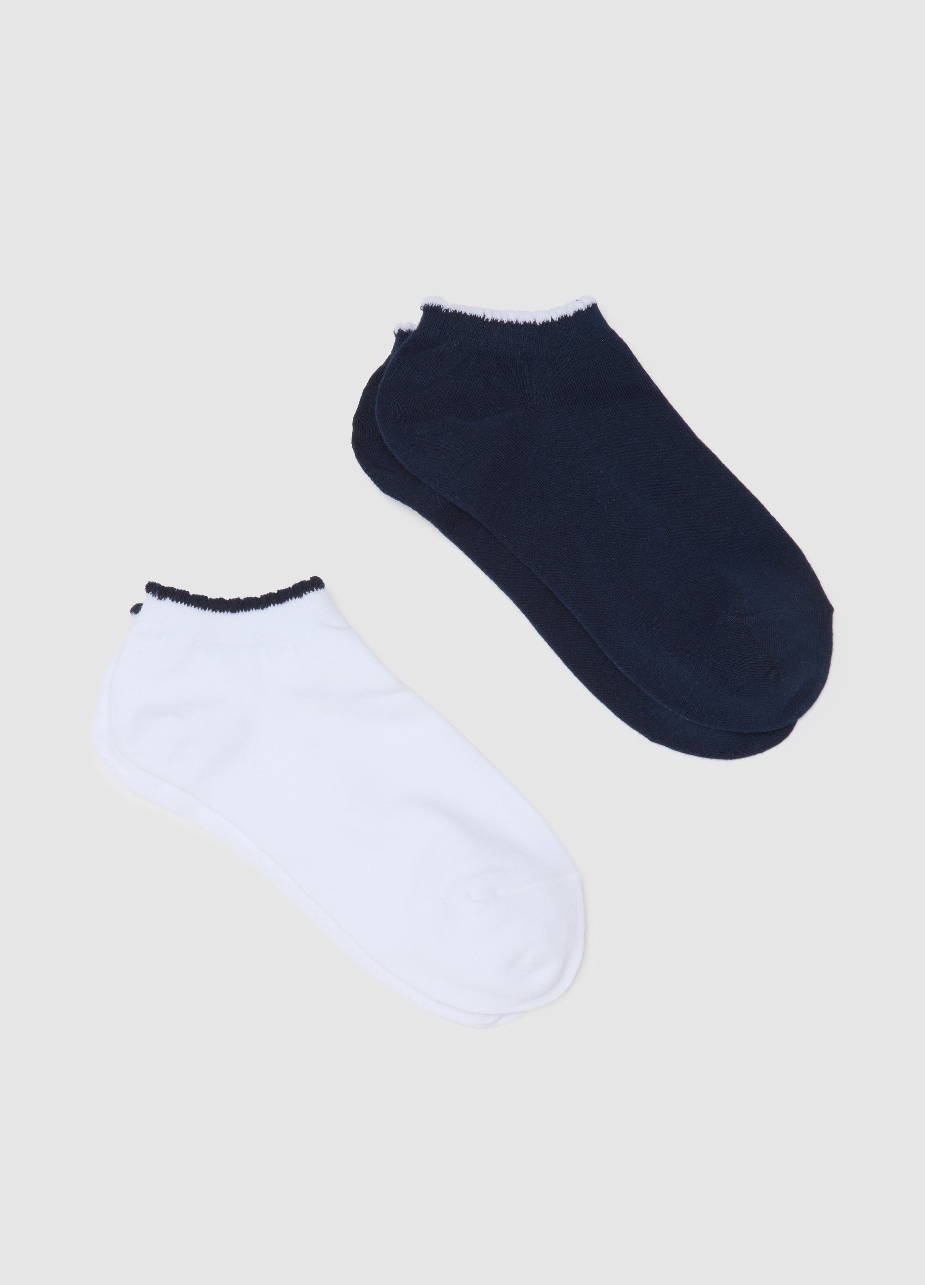 Conjunto De Dos Pares De Calcetines Cortos En Mezcla De Algodón Multicolor Elástico, Mujer, Azul/Blanco, Talla: 39-41