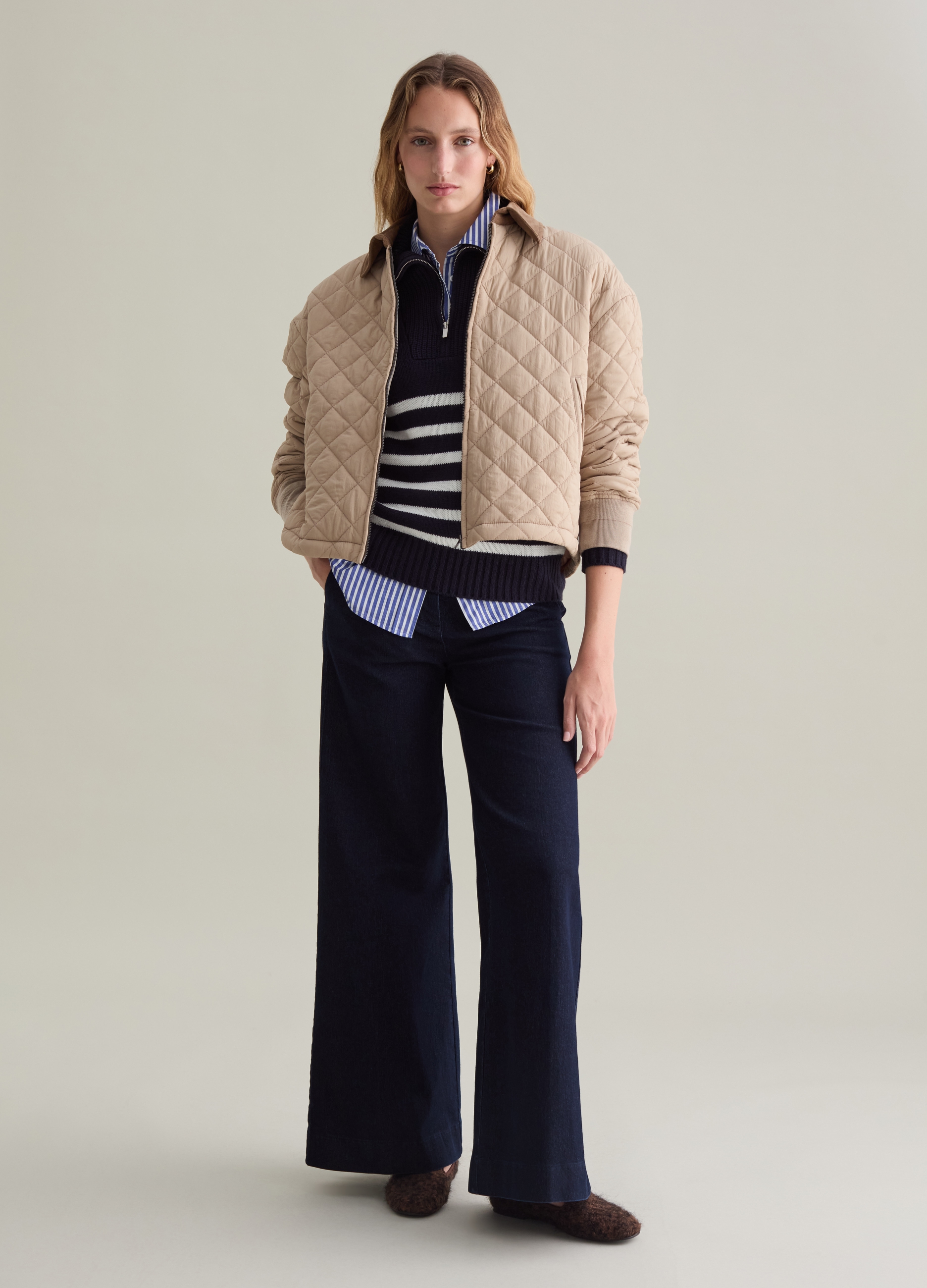 PIOMBO, Chaqueta Corta Guateada Cuello De Pana, Mujer, Beige, Talla: XS