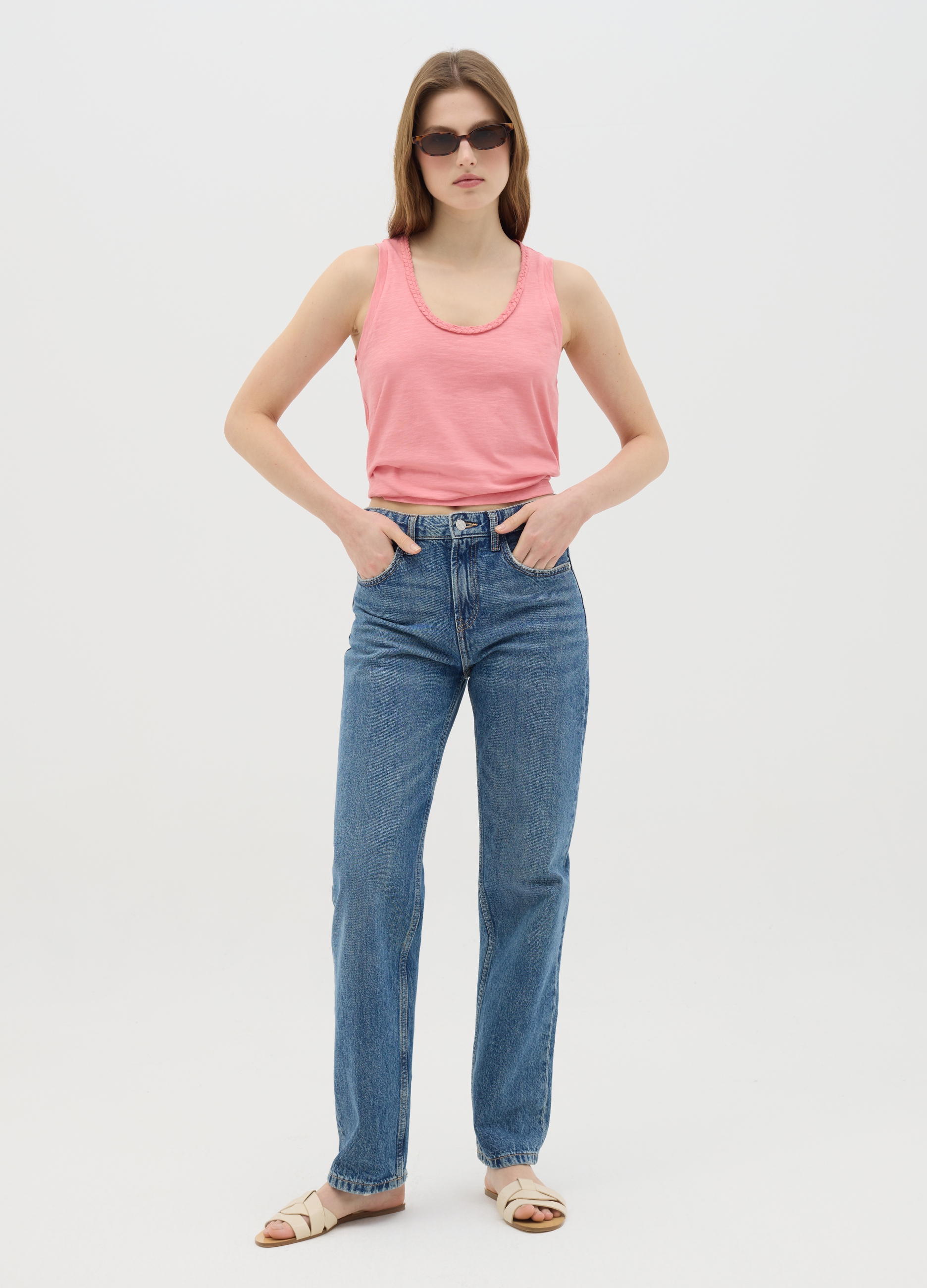 OVS , Canotta Da Donna In Puro Cotone Rosa Regular Fit Con Dettaglio, Rosa, Taglia: M