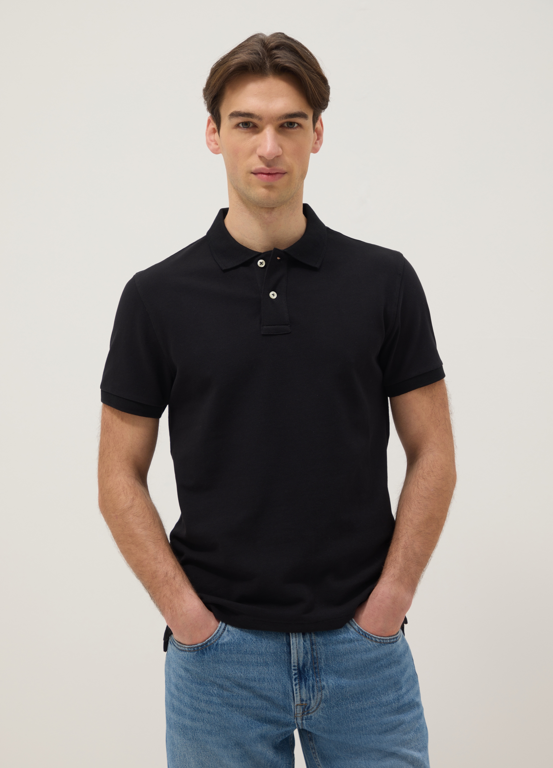 Polo A Maniche Corte In Puro Cotone Organico Nero Slim Fit, Hombre, Gunmetal, Talla: M