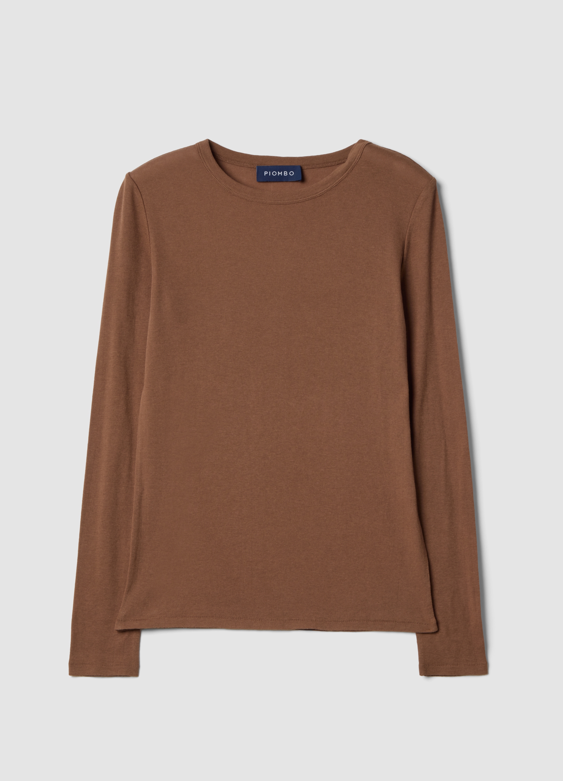 Piombo Contemporary, T-shirt Marrone In Puro Cotone Jersey A Girocollo, Donna, Marrone, Taglia: L