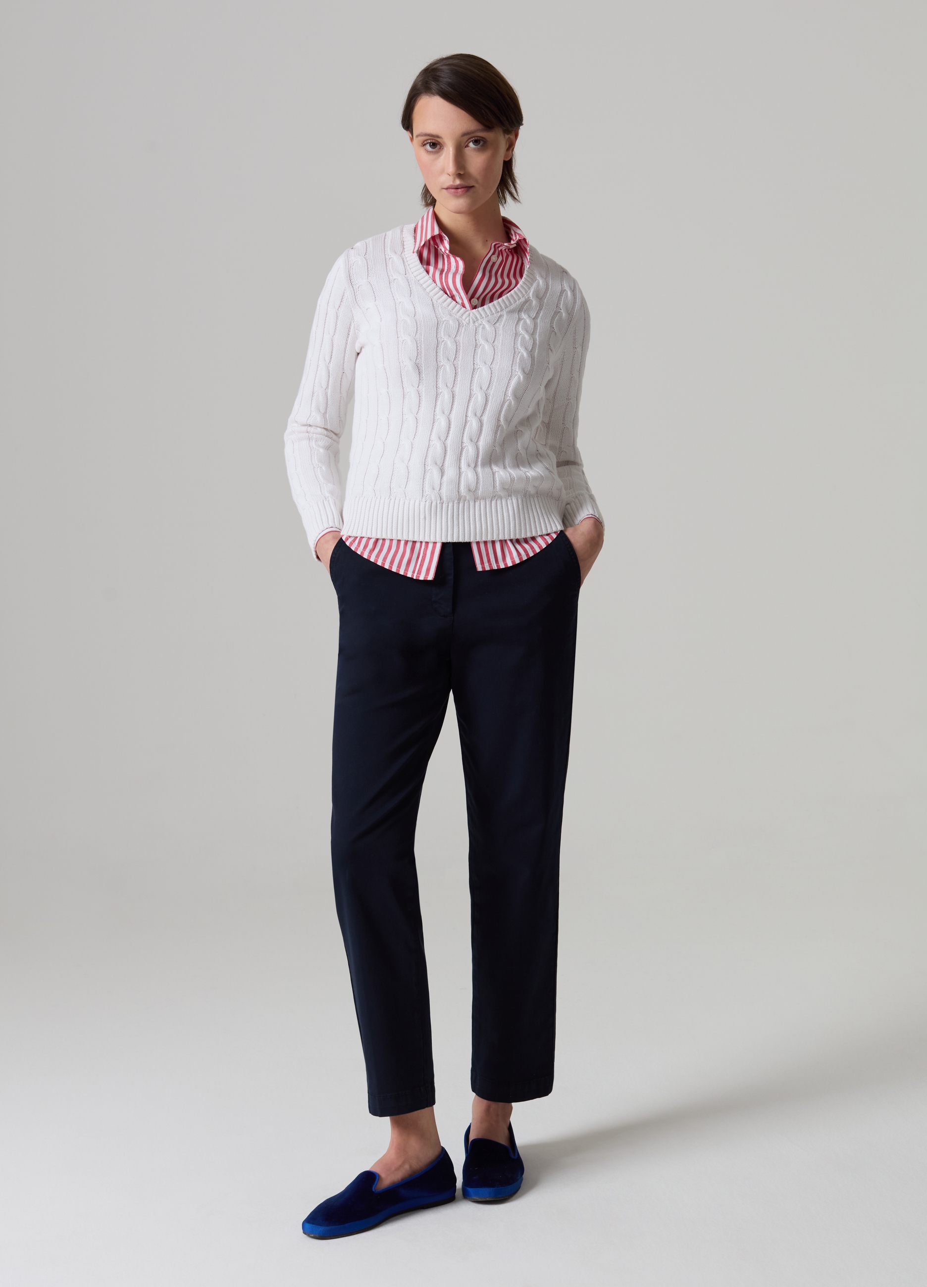 PIOMBO, Pantalone Chino In Cotone Stretch, Donna, Blu, Taglia: 38