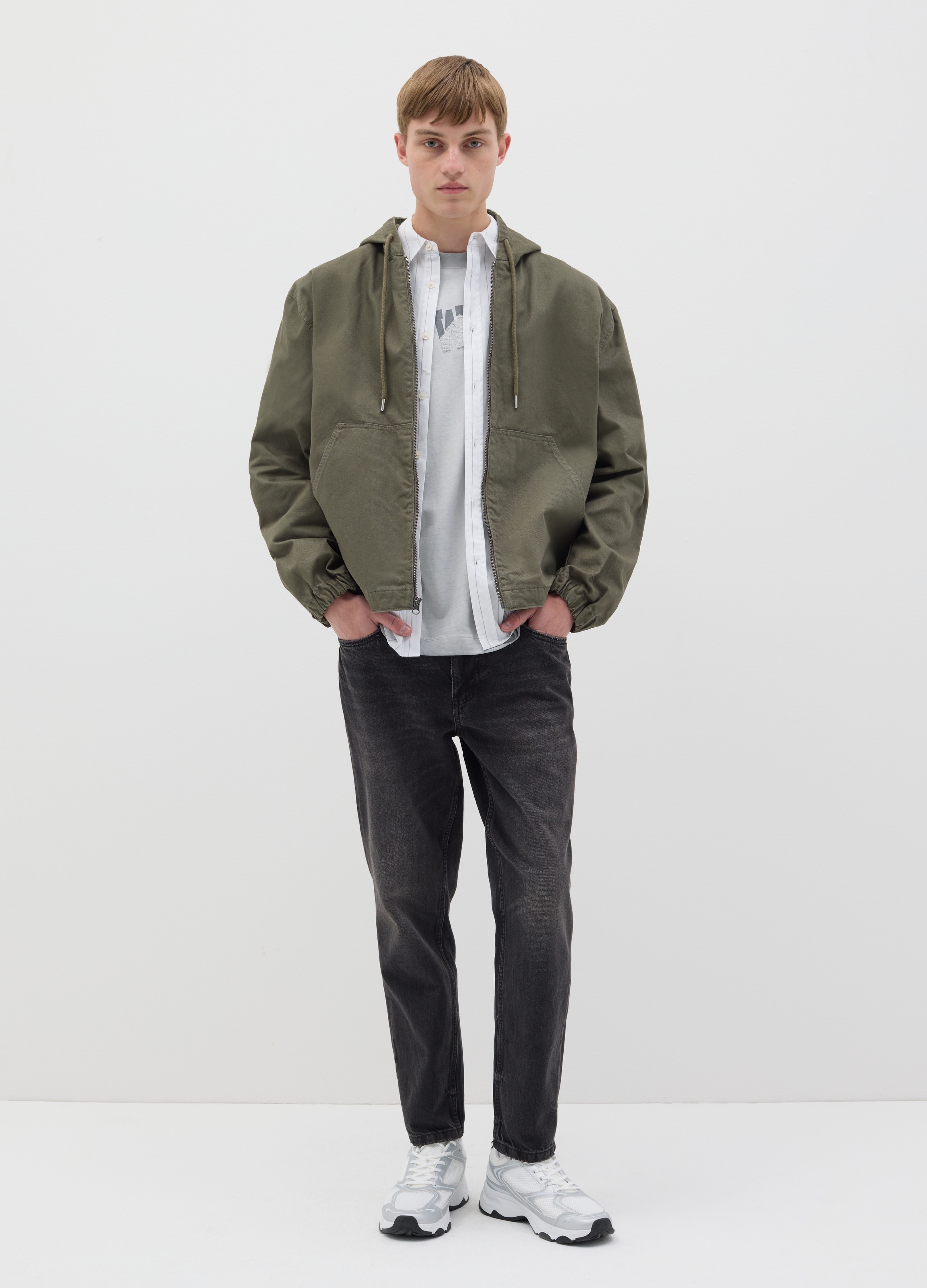 B.ANGEL, Chaqueta Corta Con Cremallera Verde Y Capucha, Hombre, Verde militar, Talla: S