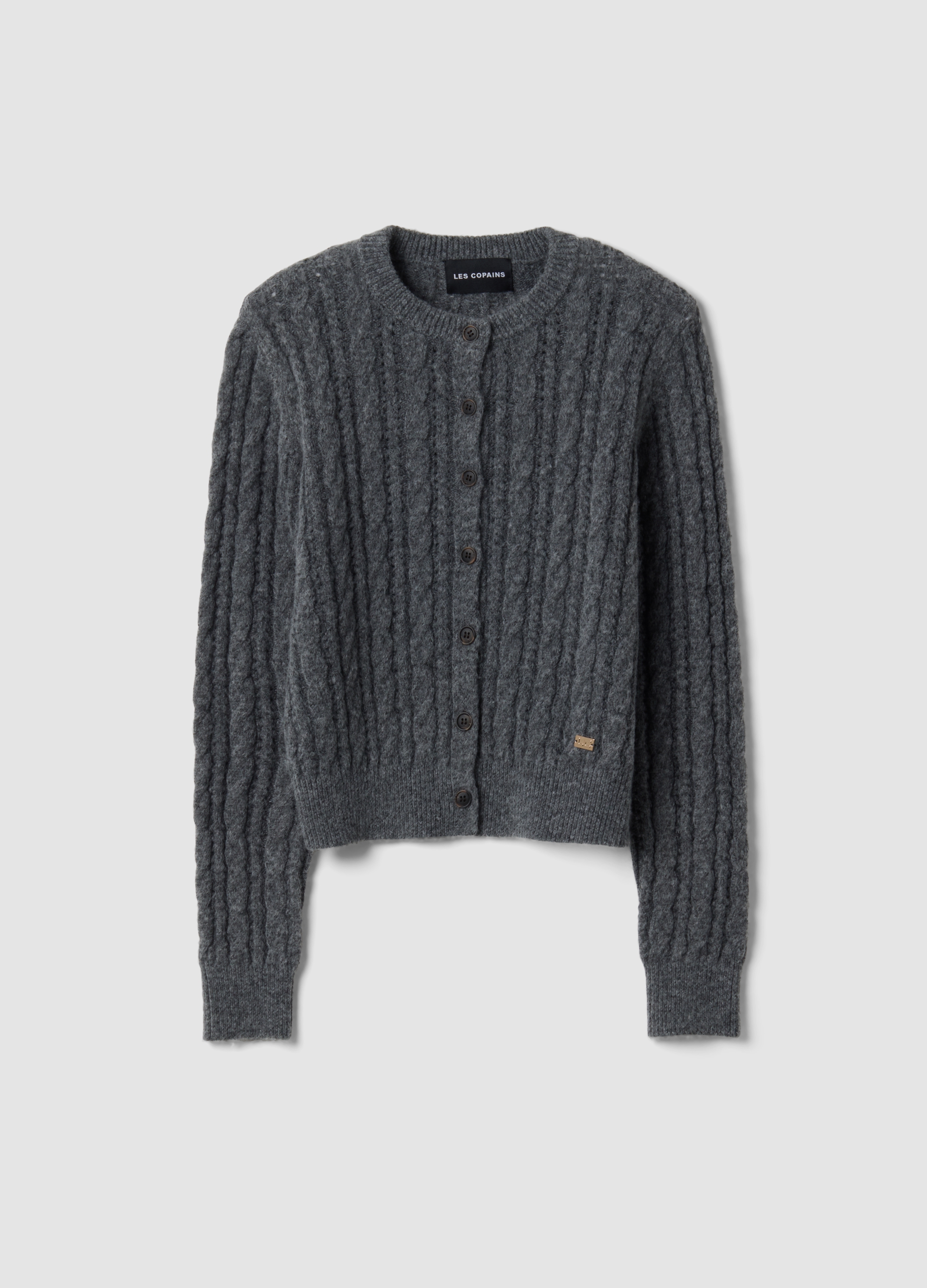 LES COPAINS, Cardigan Grigio In Misto Lana A Trecce, Donna, Grigio, Taglia: S