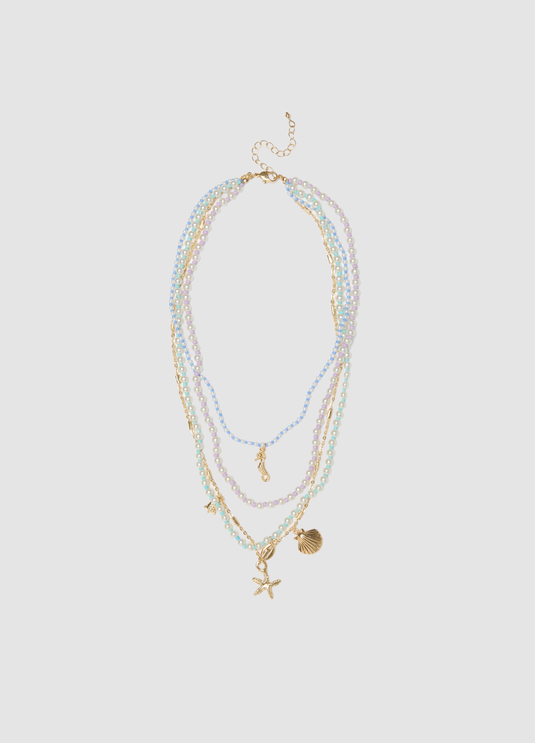 Collar Multicolor Ajustable Con Encantos Marinos, Mujer, Rosa/Azul Claro, Talla: FASUL