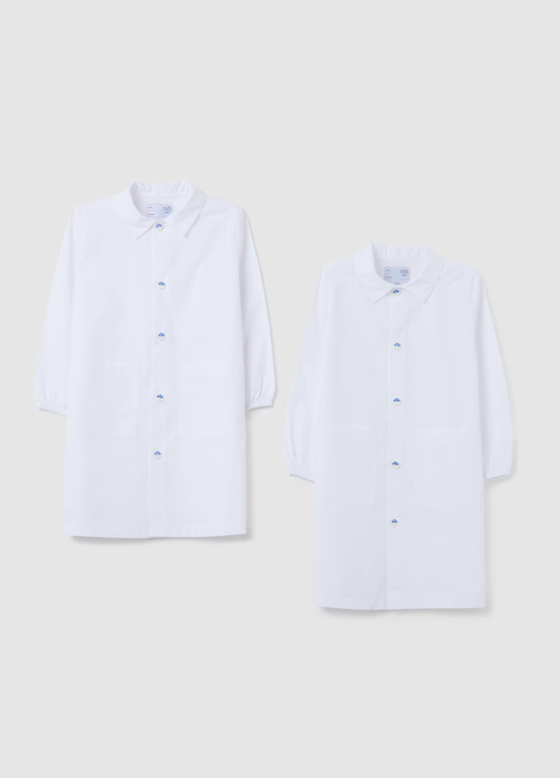 Bata Escolar Infantil En Mezcla De Algodón Blanco Con Botones, Niño, Blanco óptico, Talla: 3-4