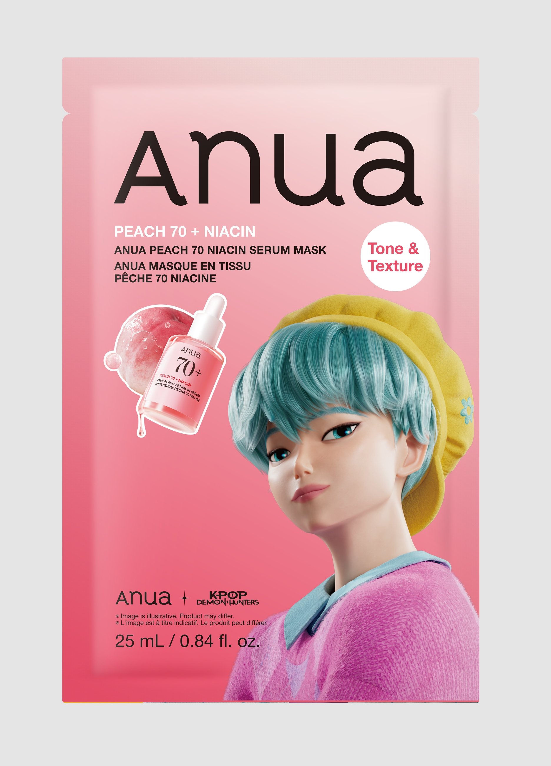 ANUA, Peach 70 Niacin Serum Face Mask 25ml - Anua Kpop Demon Hunters, Donna, Multicolor, Taglia: FASUL