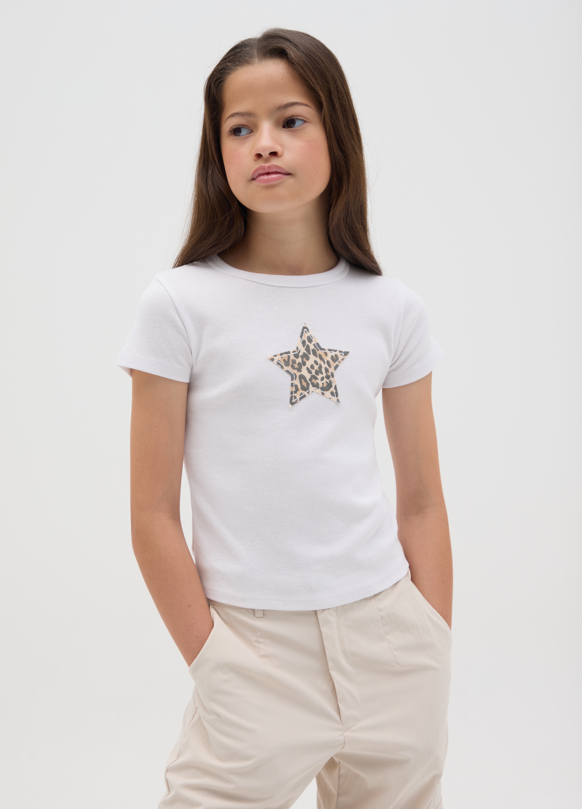 OVS, T-shirt Da Ragazze In Puro Cotone Bianca Slim Fit Con Stampa Leopardata, Bambina, Bianco, Taglia: 11-12
