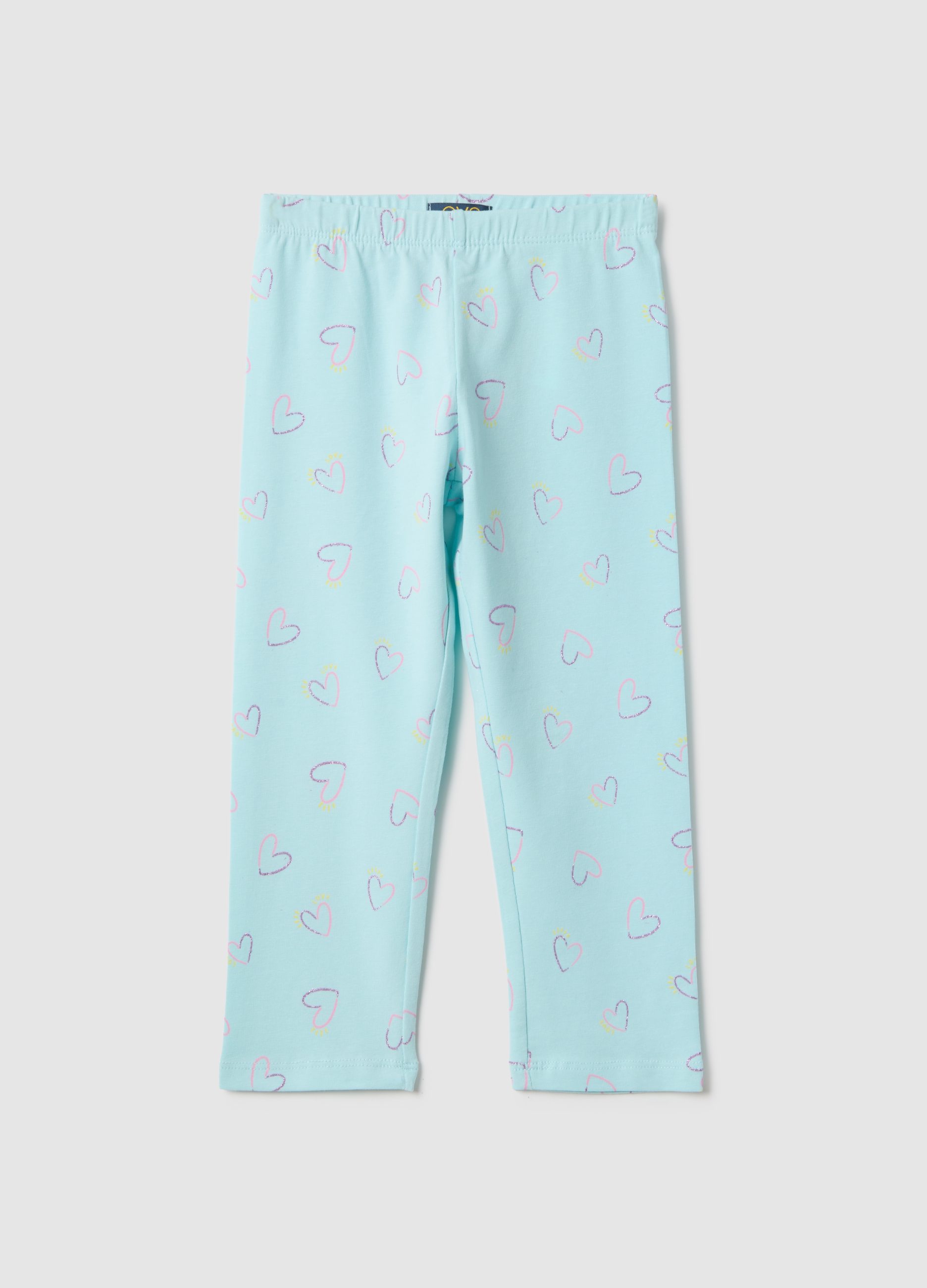 OVS KIDS, Leggings Azul De Algodón Elástico Skinny Fit Para Niñas Con Corazones, Niña, Azul claro, Talla: 8-9