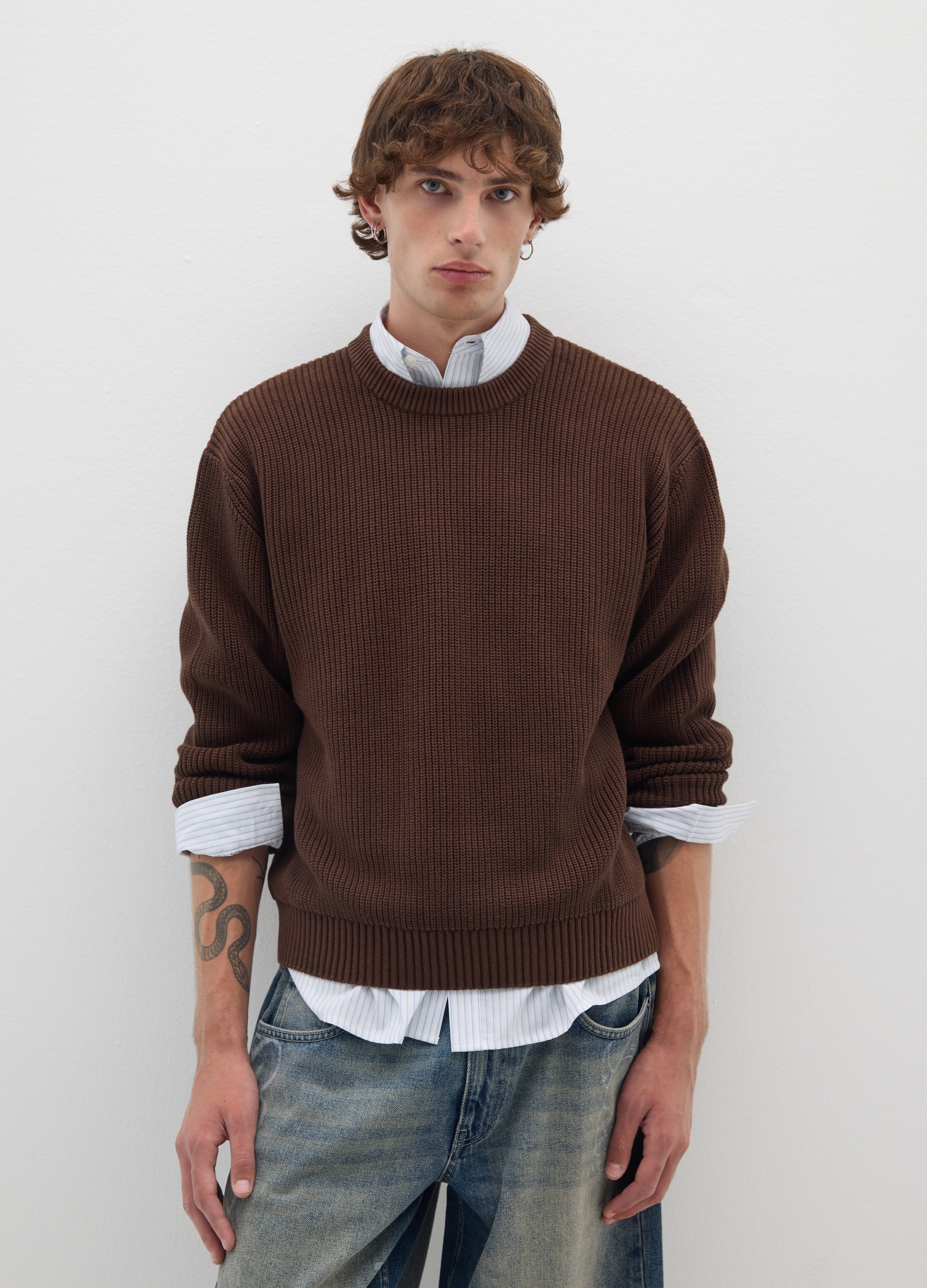 B.ANGEL, Jumper In Puro Cotone Marrone Regular Fit, Uomo, Marrone, Taglia: XS