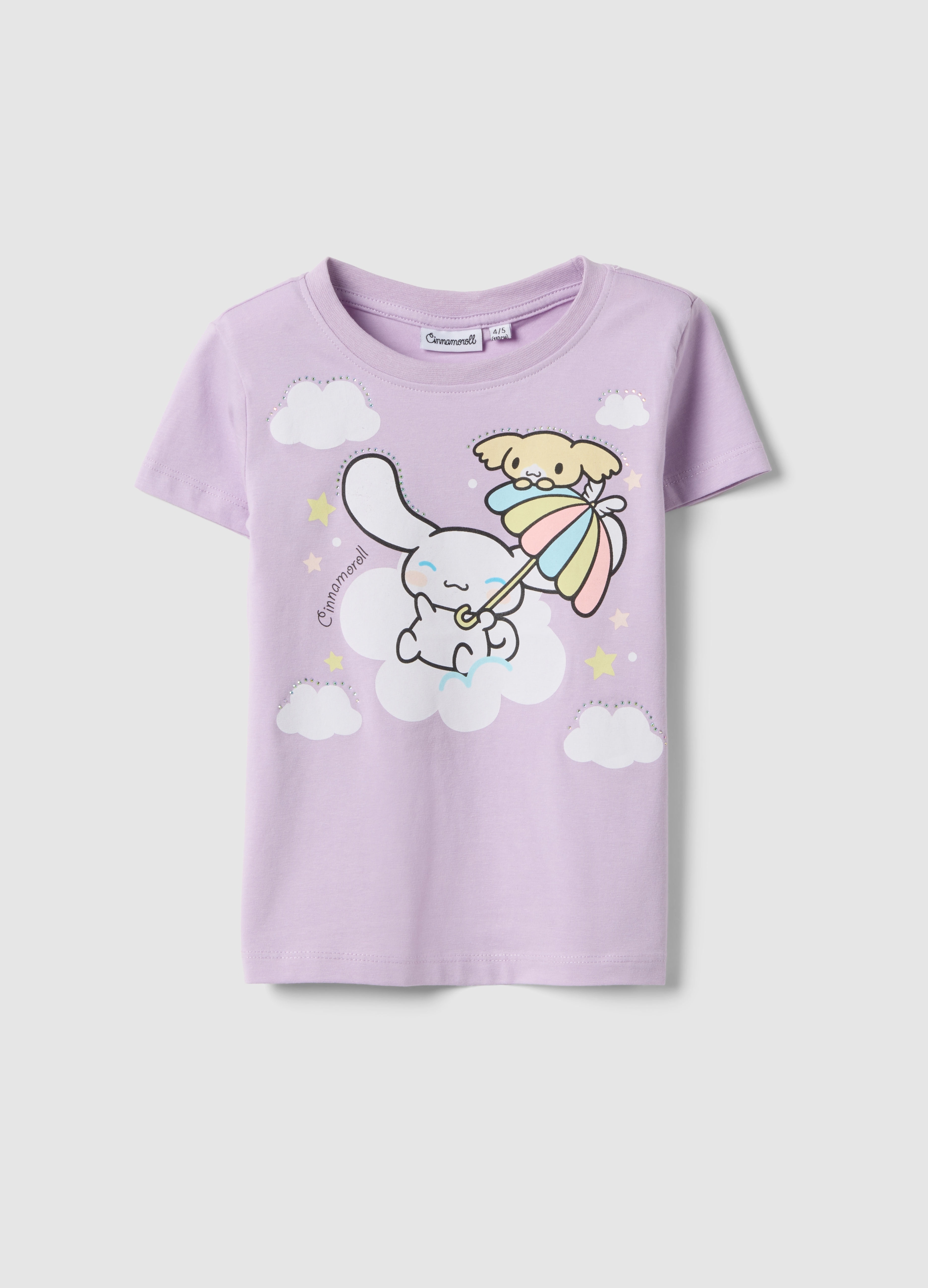 OVS KIDS, T-shirt In Cotone Elasticizzato Viola Da Bambina Regular Fit Con Stampa, Niña, Lila claro, Talla: 7-8
