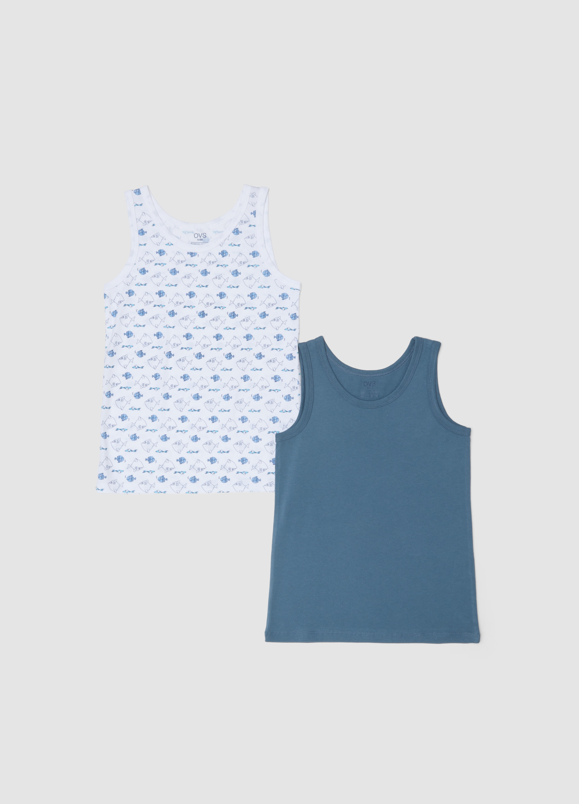 OVS KIDS, Pack De 2 Camisetas De Tirantes Infantiles De Algodón Puro Multicolor, Corte Regular, Niño, Blanco/azul, Talla: 9-10