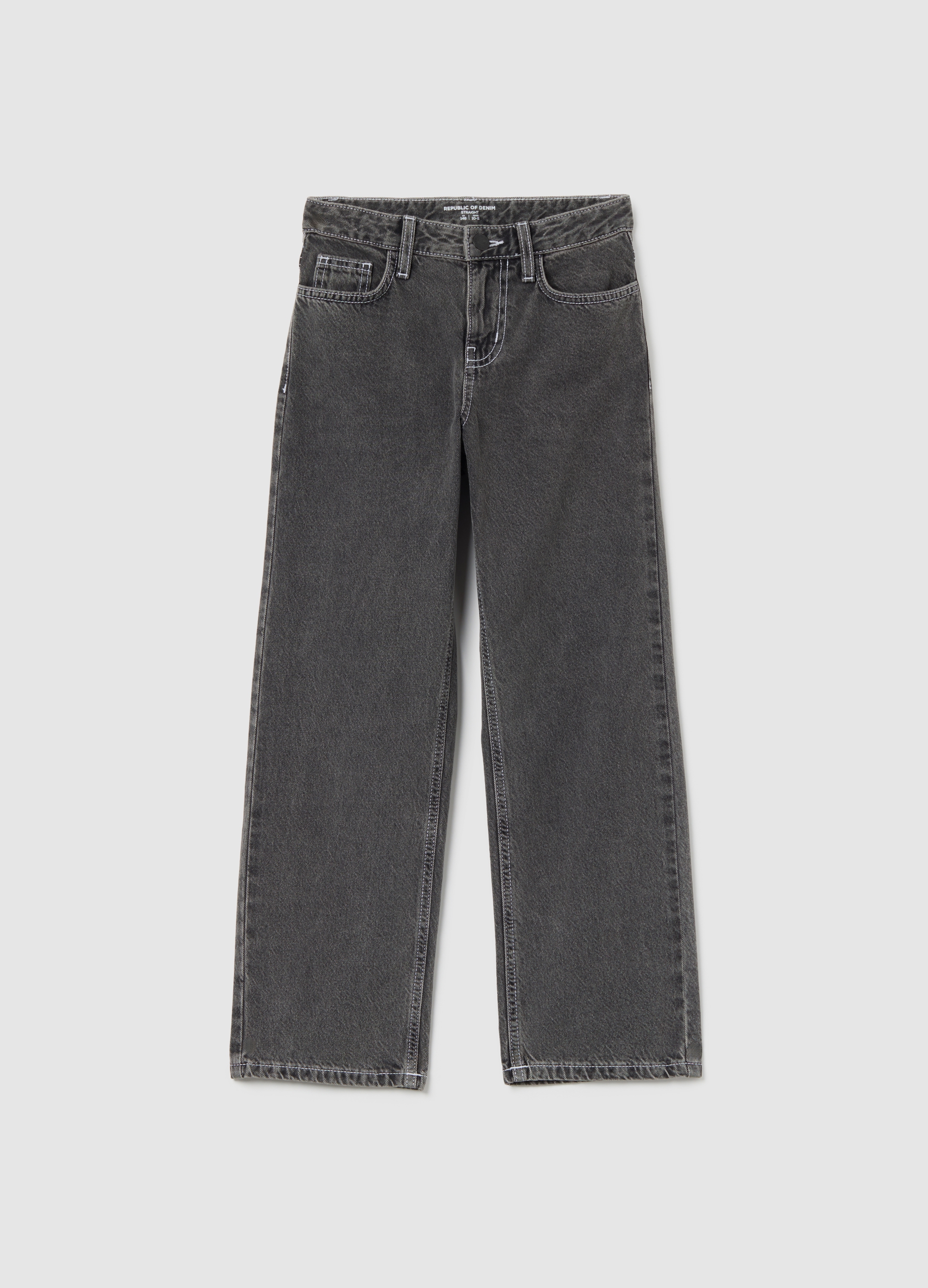 OVS KIDS, Pantaloni Grigi Da Ragazza In Puro Cotone Denim Regular Fit, Niña, Gris oscuro, Talla: 14-15