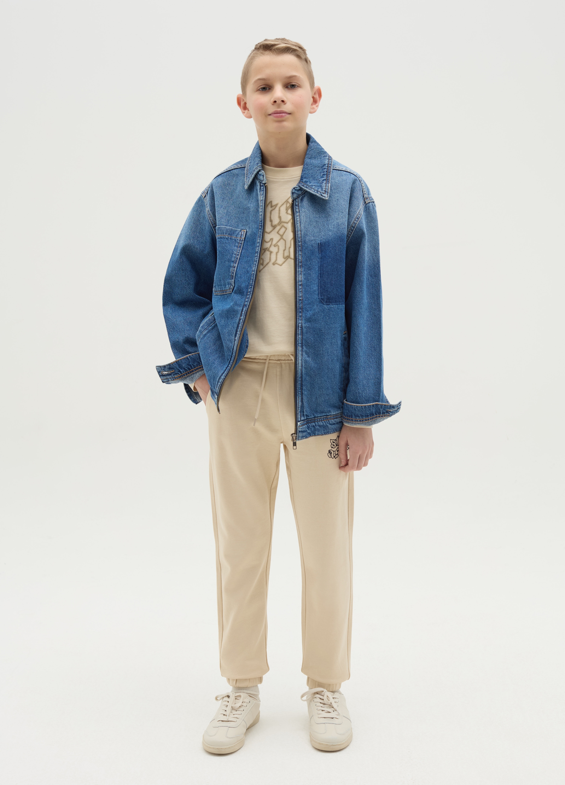 OVS, Joggers Con Coulisse E Stampa step Aside, Bambino, Beige, Taglia: 13-14