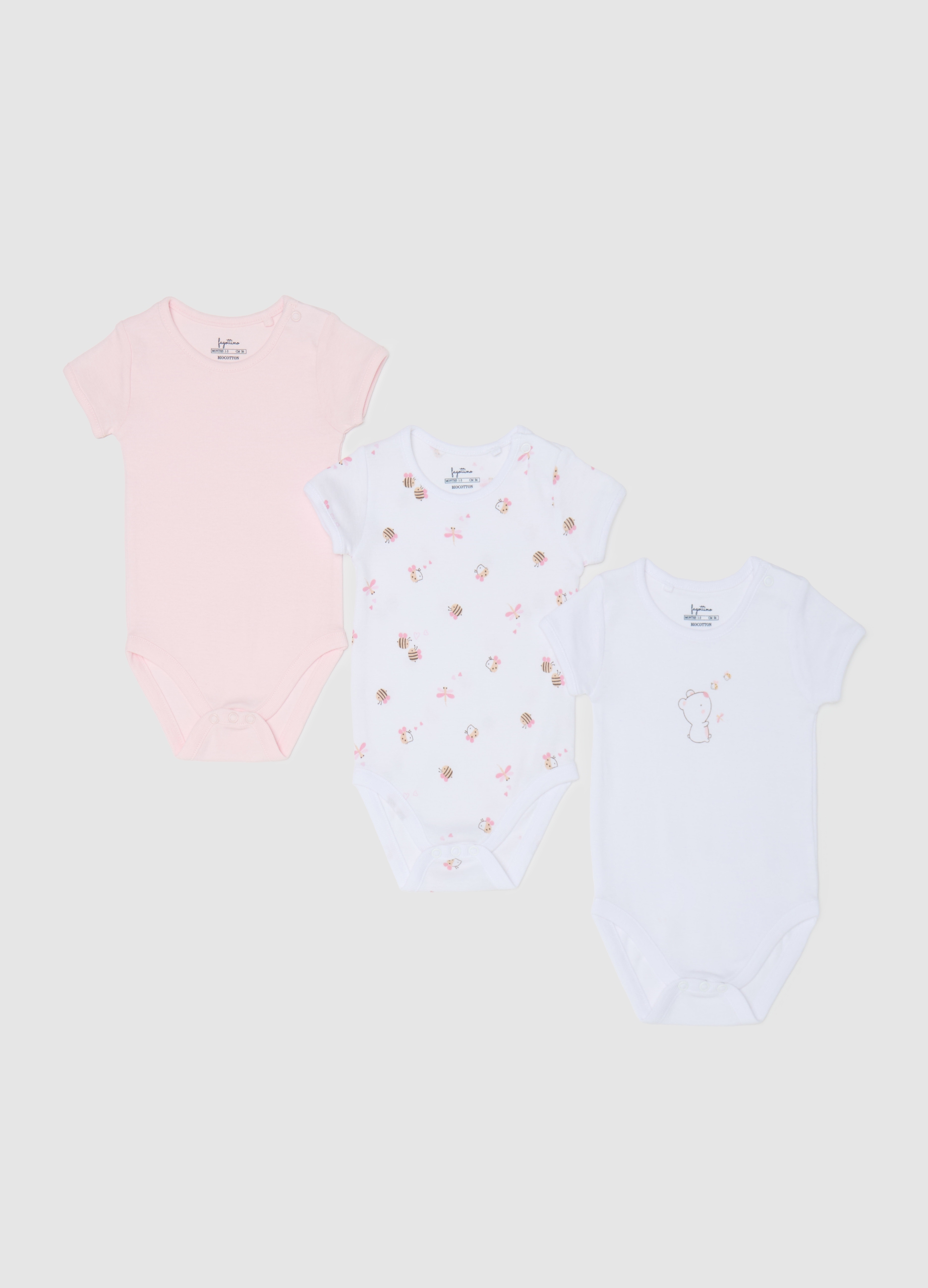 FAGOTTINO, Tripack Body A Maniche Corte In Cotone Bio, Neonata, Multicolor, Taglia: 1-3