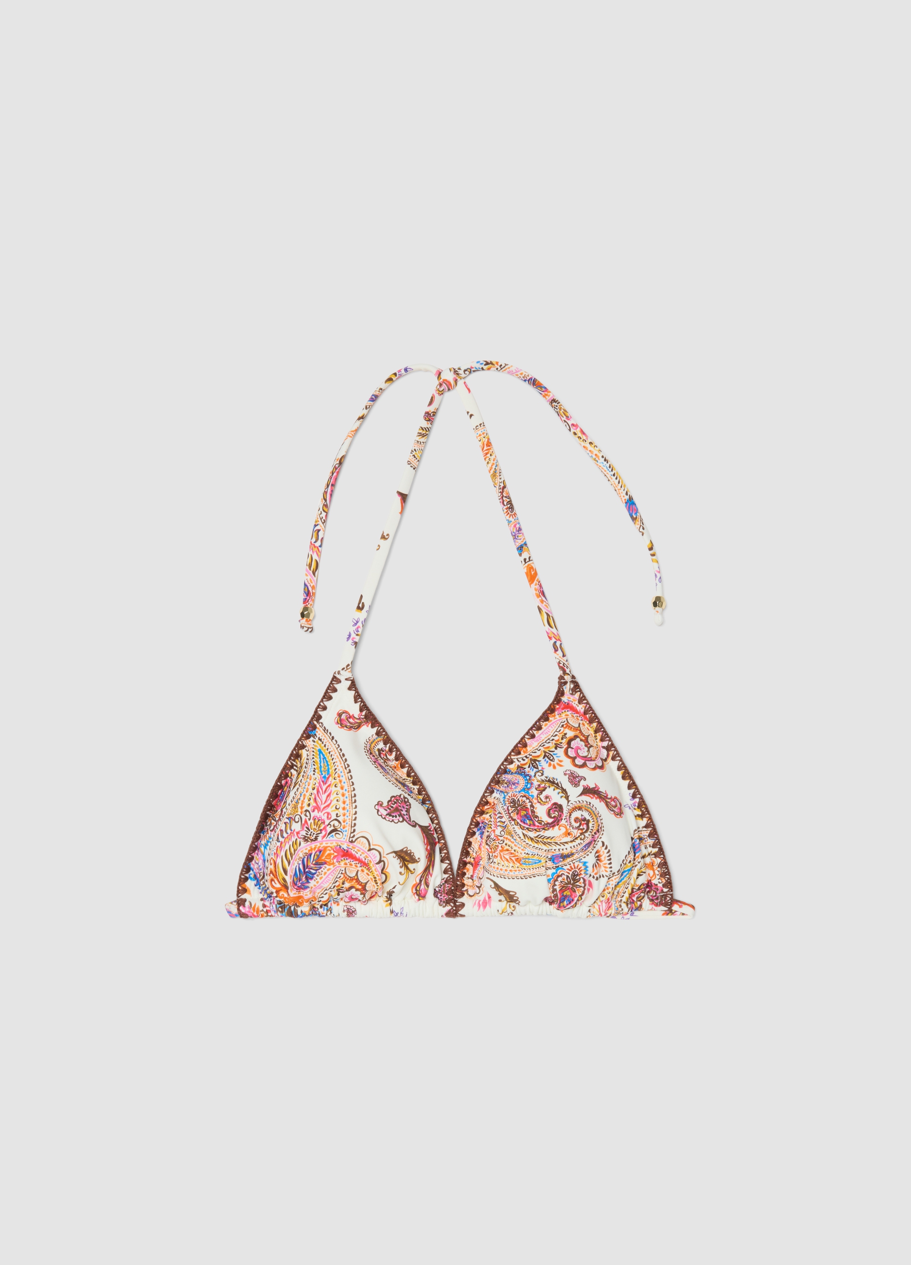 PIOMBO, Top De Bikini Multicolor De Tejido Elástico Con Estampado Paisley, Mujer, Blanco/marrón, Talla: 4