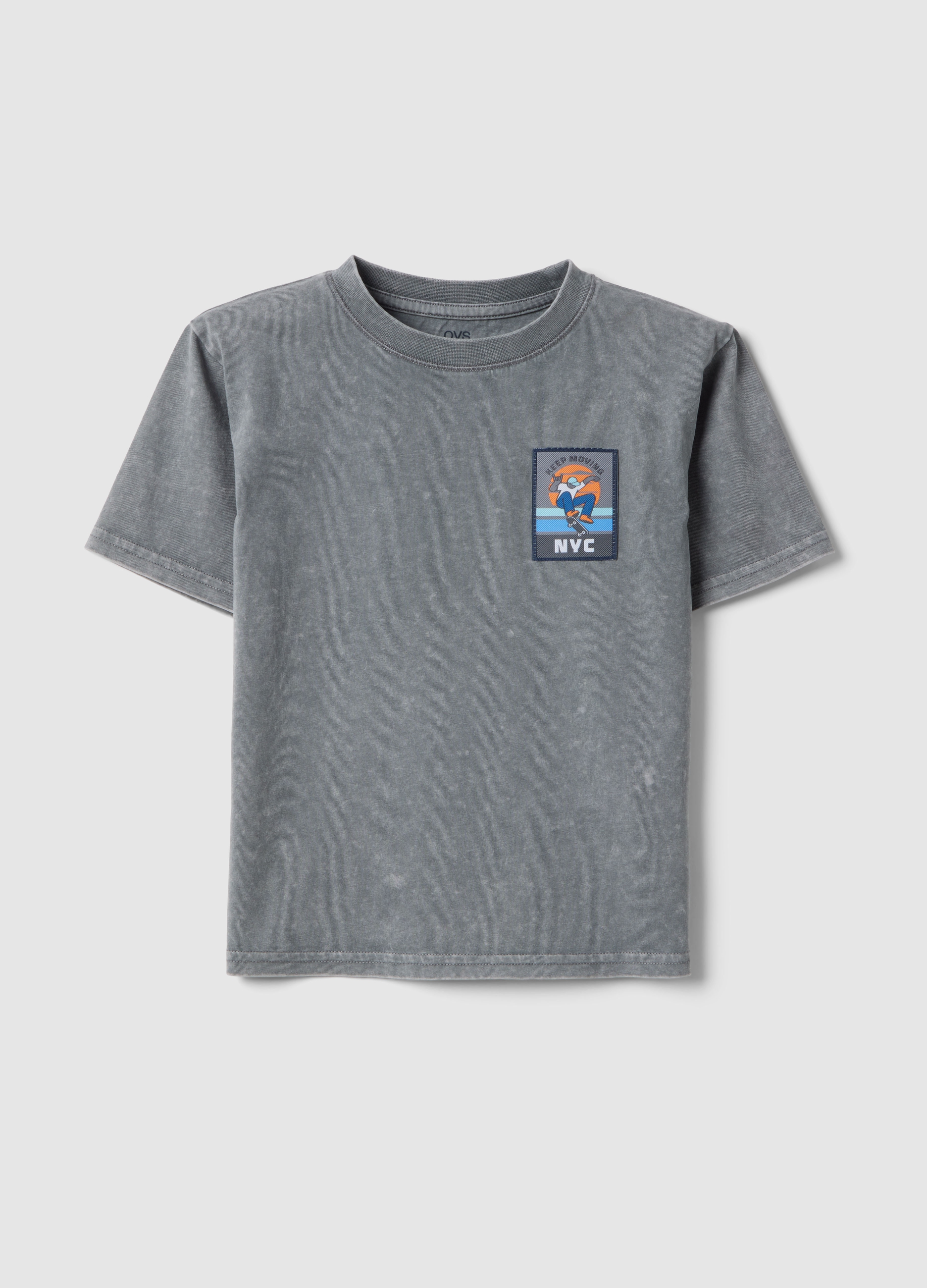 OVS KIDS, Camiseta Gris De Puro Algodón Para Niño, Ajuste Regular, Con Parche, Niño, Gris jaspeado, Talla: 4-5