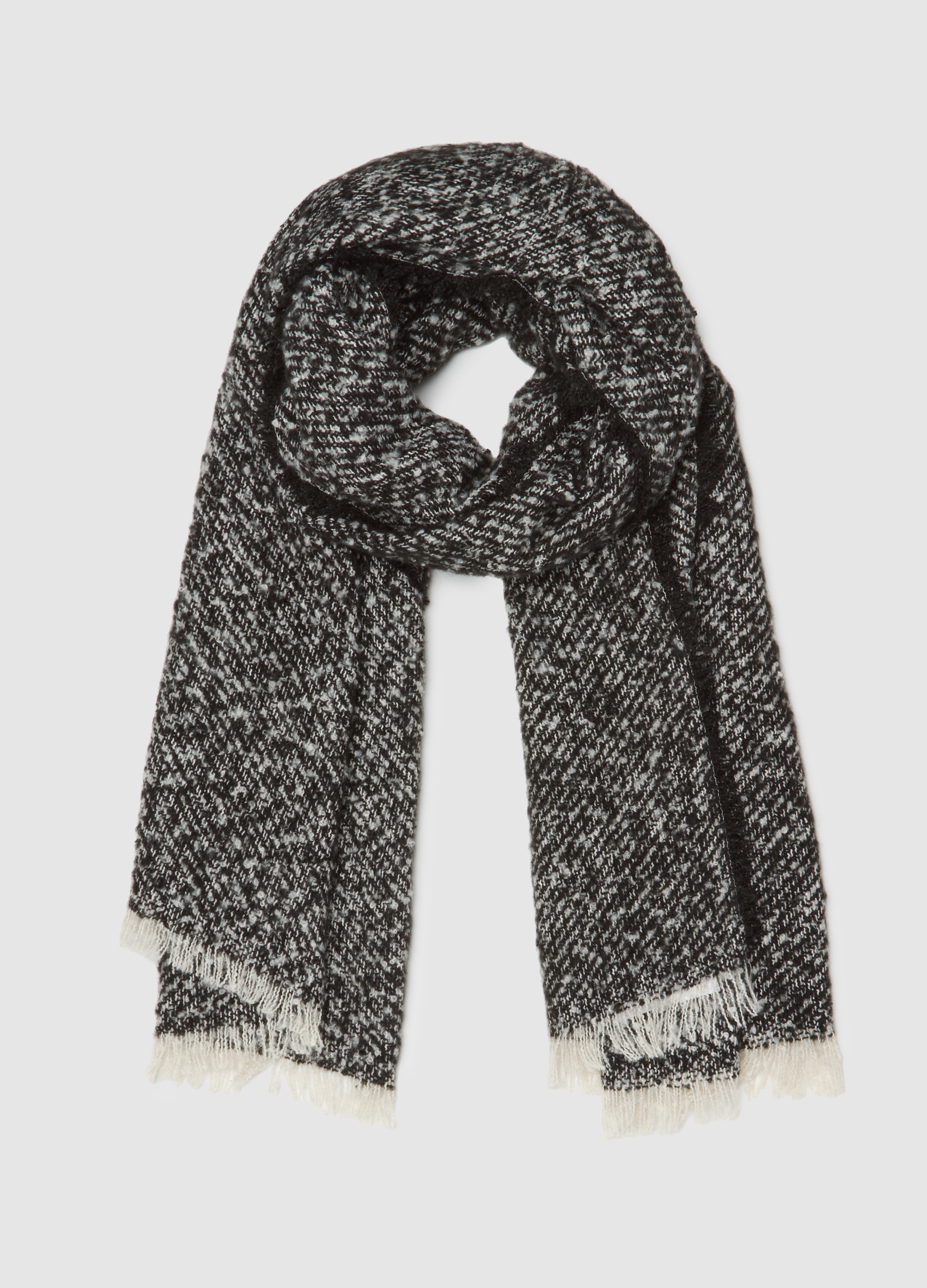 OVS, Sciarpa Grigia Pesante In Misto Materiali, Donna, Nero, Taglia: ONE SIZE