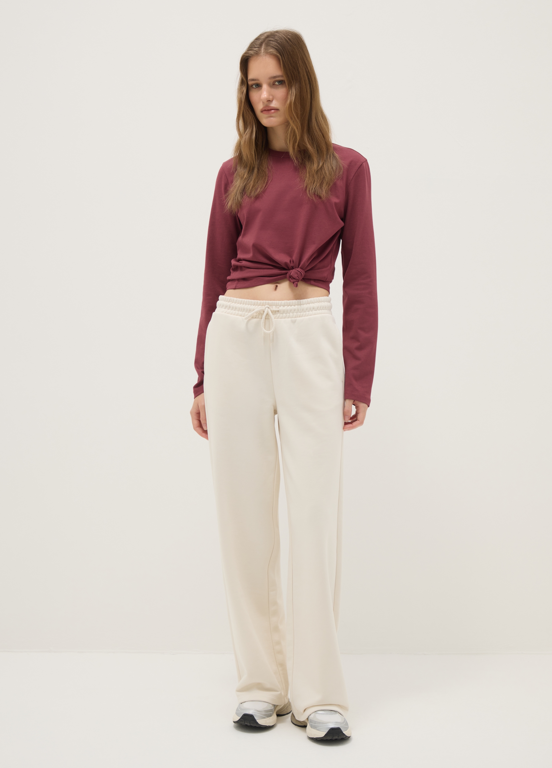 Camiseta Roja De Manga Larga En Algodón Puro Ajuste Regular, Mujer, Rojo Cereza, Talla: 42