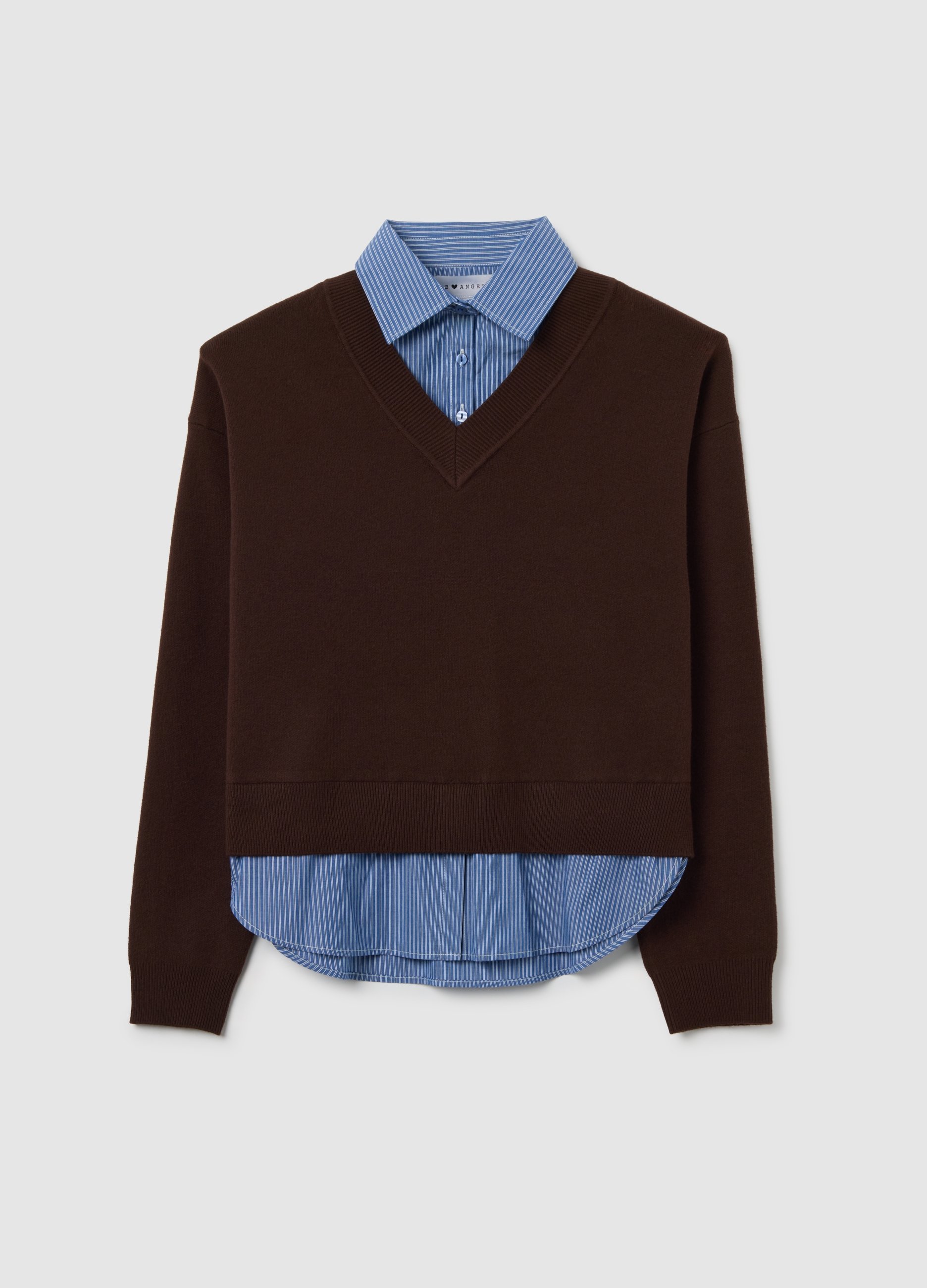 B.ANGEL, Suéter Marrón De Ajuste Regular Con Cuello En V, Mujer, Marrón oscuro, Talla: S