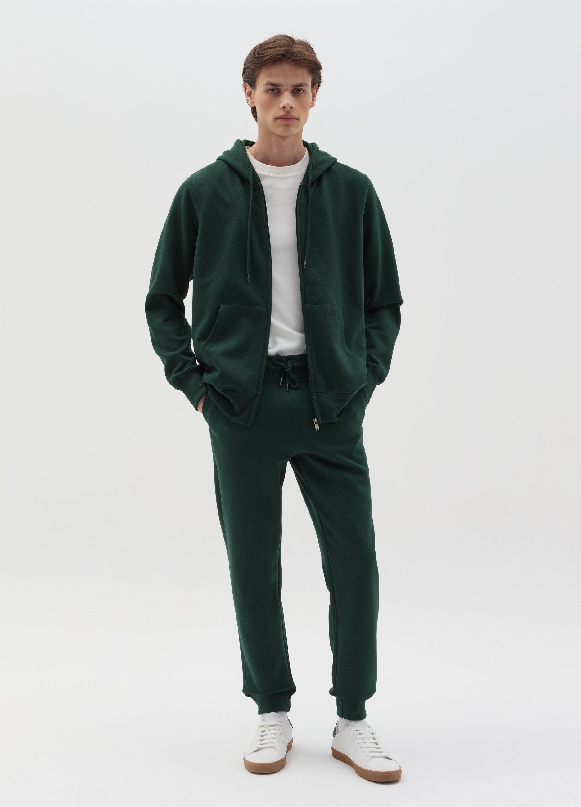 Joggers De Felpa Con Cordón De Ajuste Y Bolsillos, Hombre, Verde oscuro, Talla: XXL