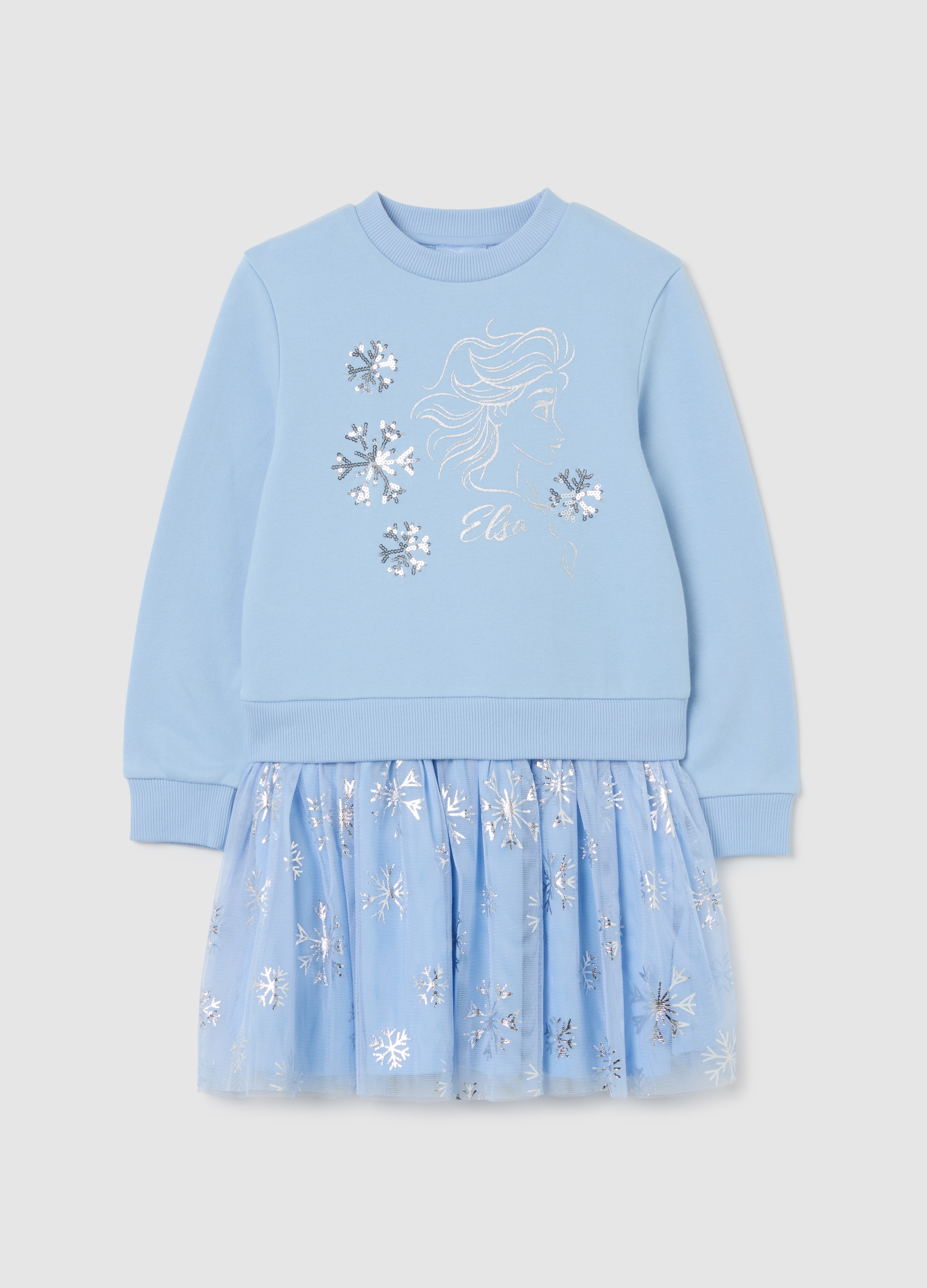 DISNEY, Abito Azzurro Da Bambina In Misto Cotone Regular Fit Con Tulle Disney, Azzurro, Taglia: 6-7
