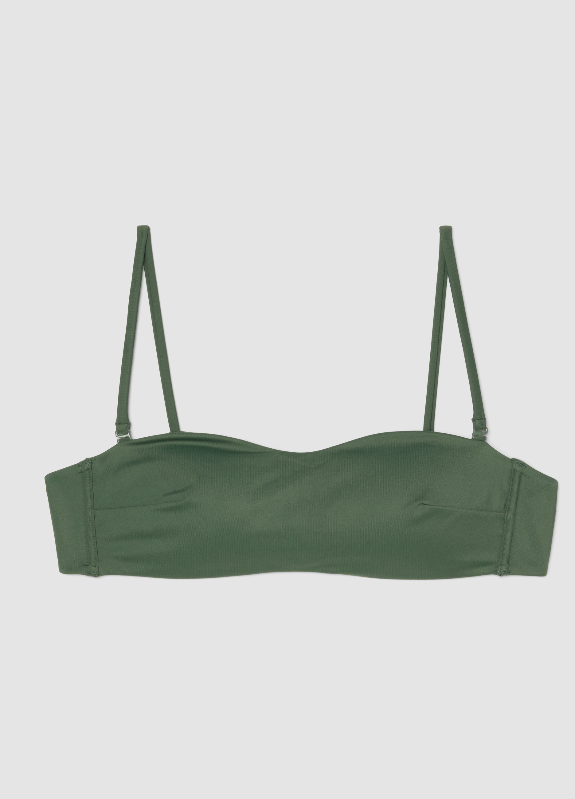 Top De Bikini Bandeau Verde De Tejido Elástico Con Relleno, Mujer, Verde, Talla: 5