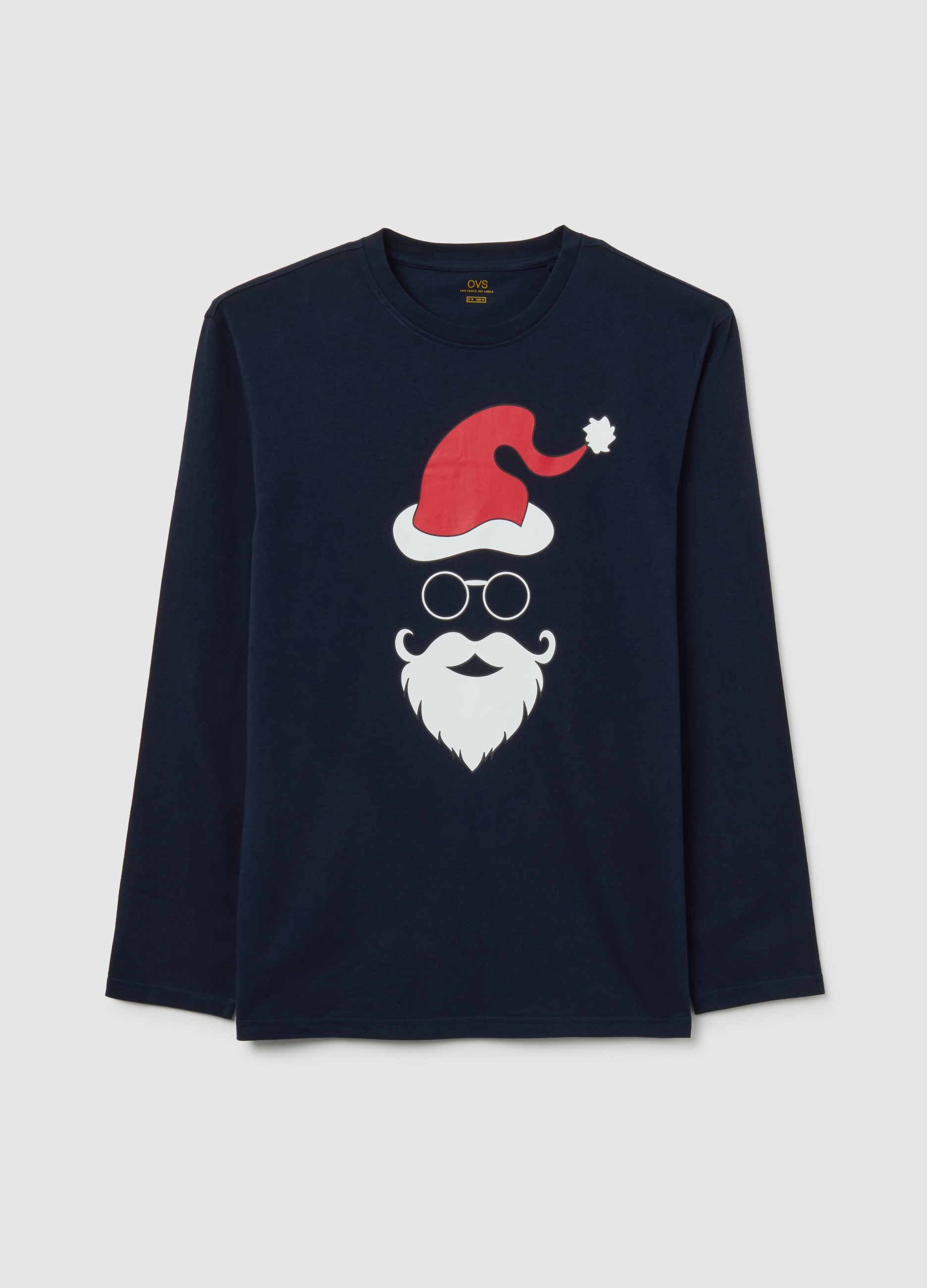 Camiseta De Pijama Navideña Azul De Ajuste Regular En Algodón Puro, Hombre, Azul oscuro, Talla: 40