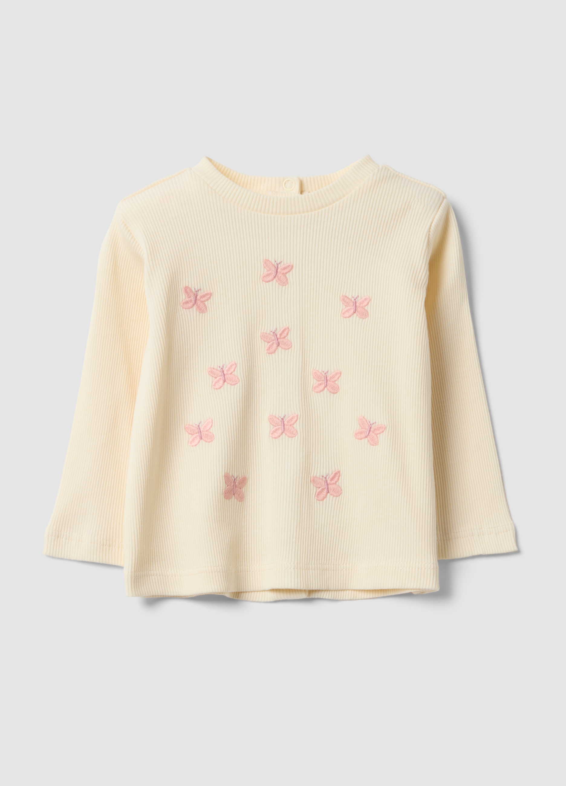 FAGOTTINO, Maglia Bianca In Puro Cotone Organico A Costine Con Ricami Farfalla Per Neonata, Bianco, Taglia: 6-9