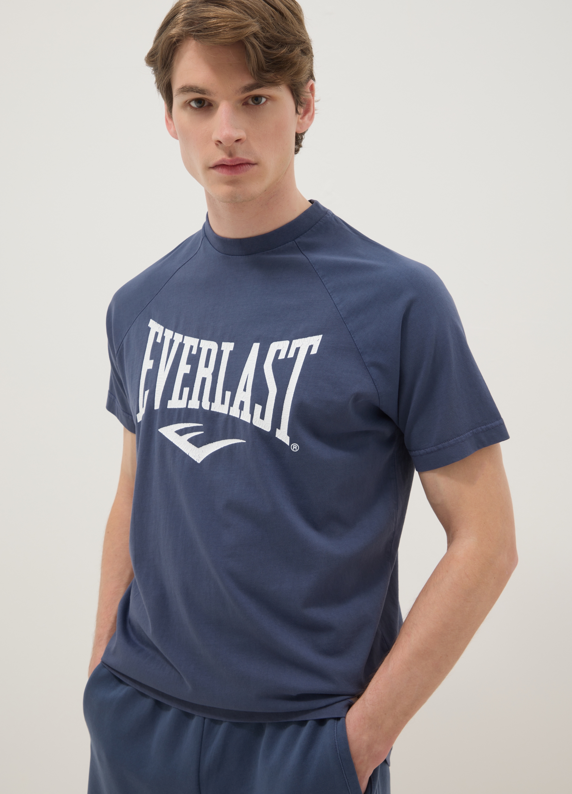 EVERLAST, T-shirt In Puro Cotone Blu Regular Fit Con Logo Everlast, Uomo, Blu, Taglia: M