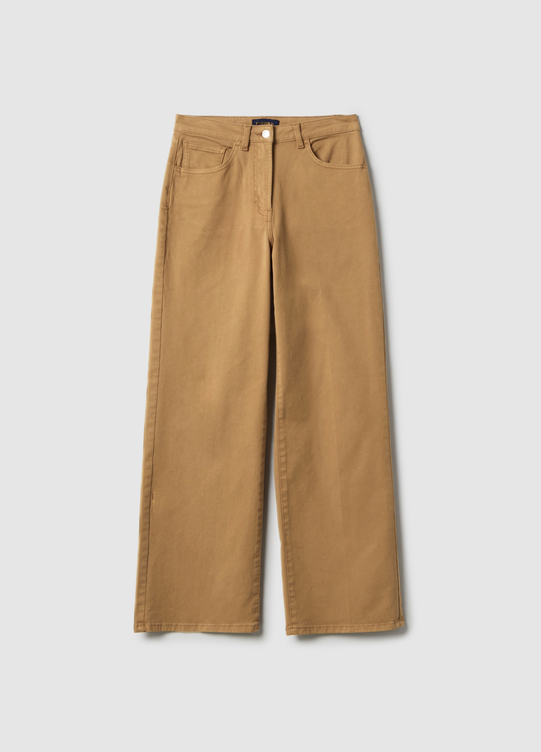 PIOMBO, Pantalones Chinos Rectos De Algodón Elástico Marrón, Mujer, Marrón tabaco, Talla: 34