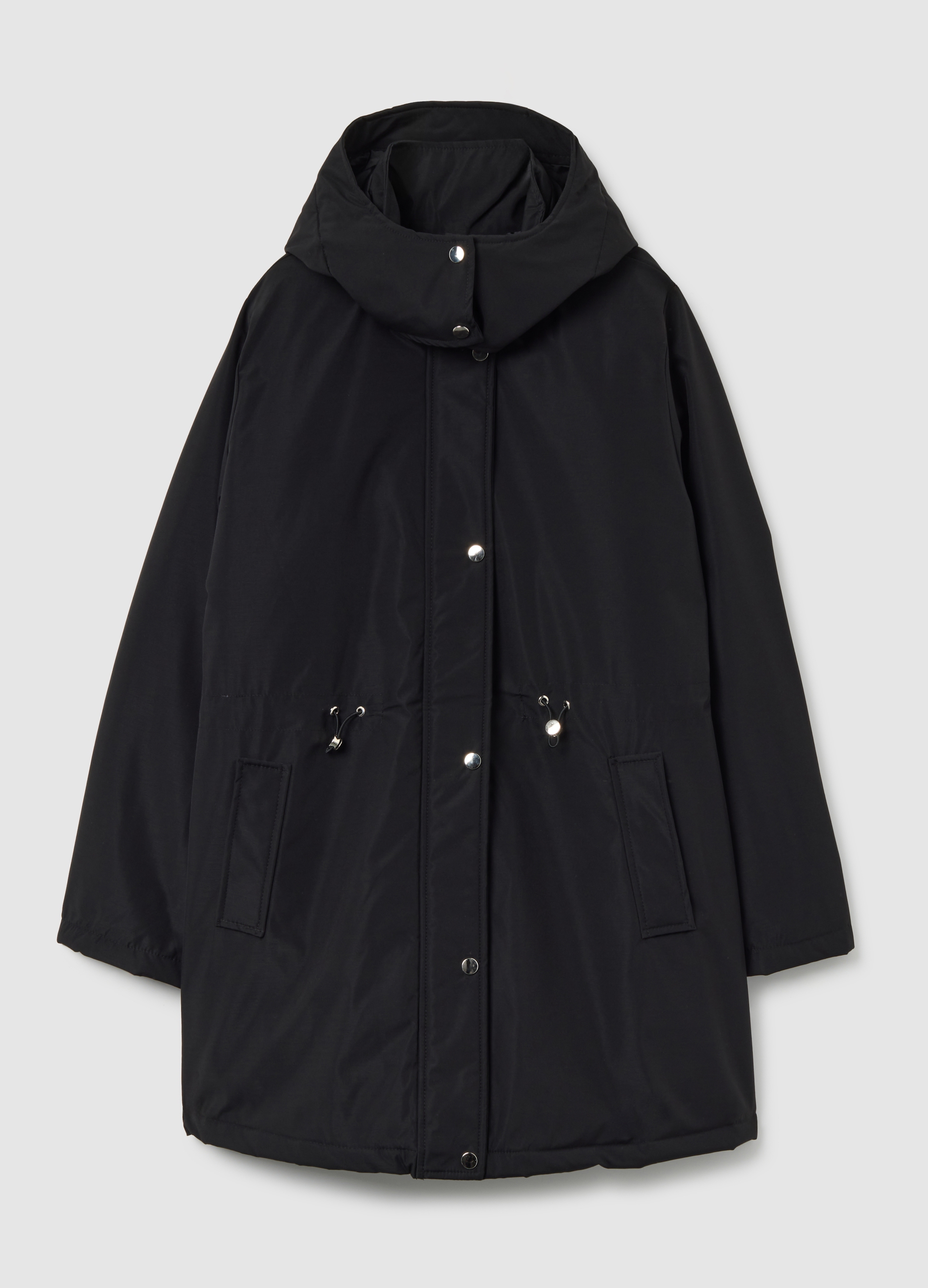 Chaqueta Larga Acolchada Negra, Ajuste Regular Con Capucha Y Cremallera, Mujer, Gunmetal, Talla: L