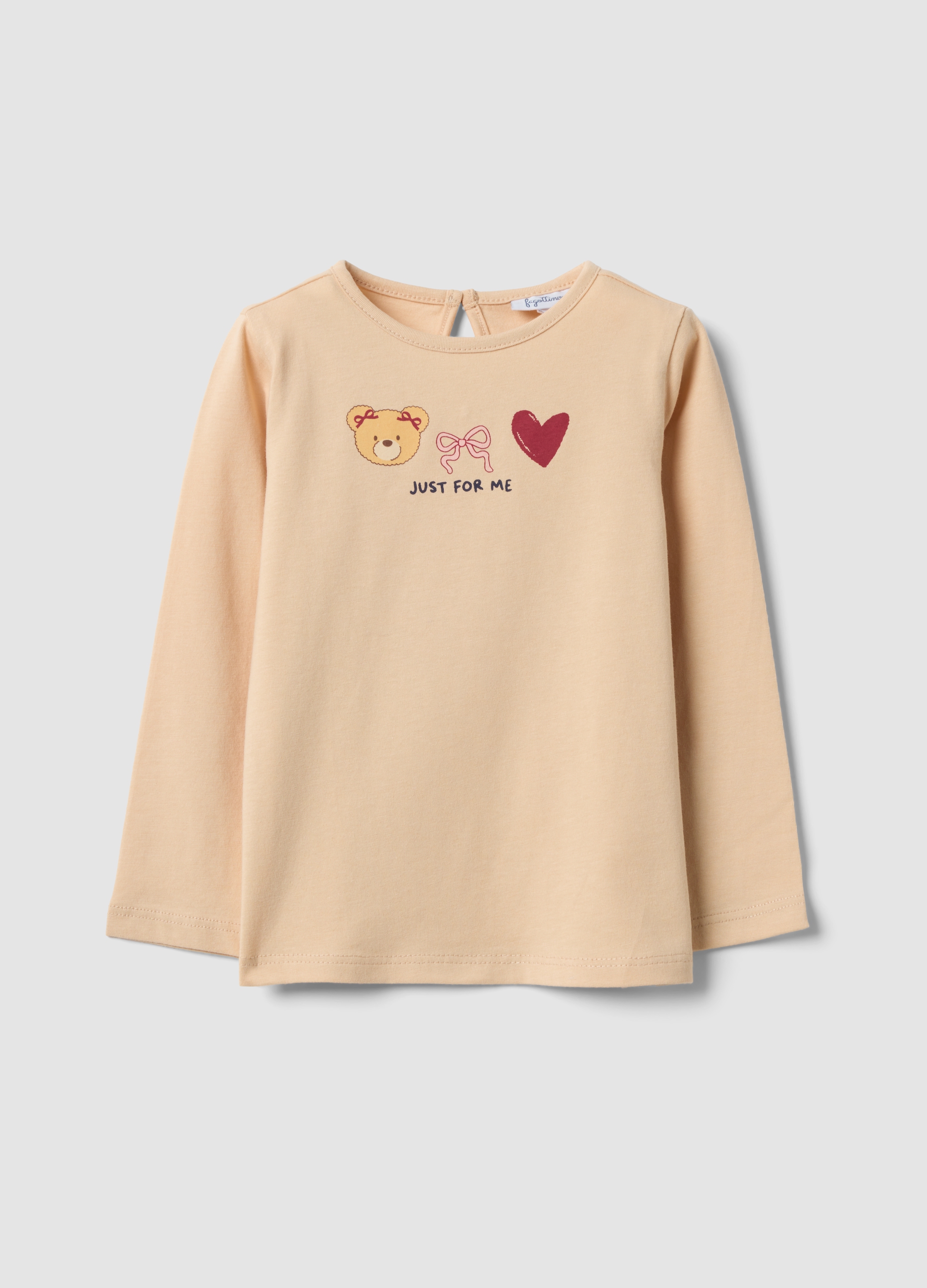 FAGOTTINO, Maglietta Beige In Puro Cotone Organico Con Stampa Orsetti Per Bimba, Bambina, Beige, Taglia: 9-12