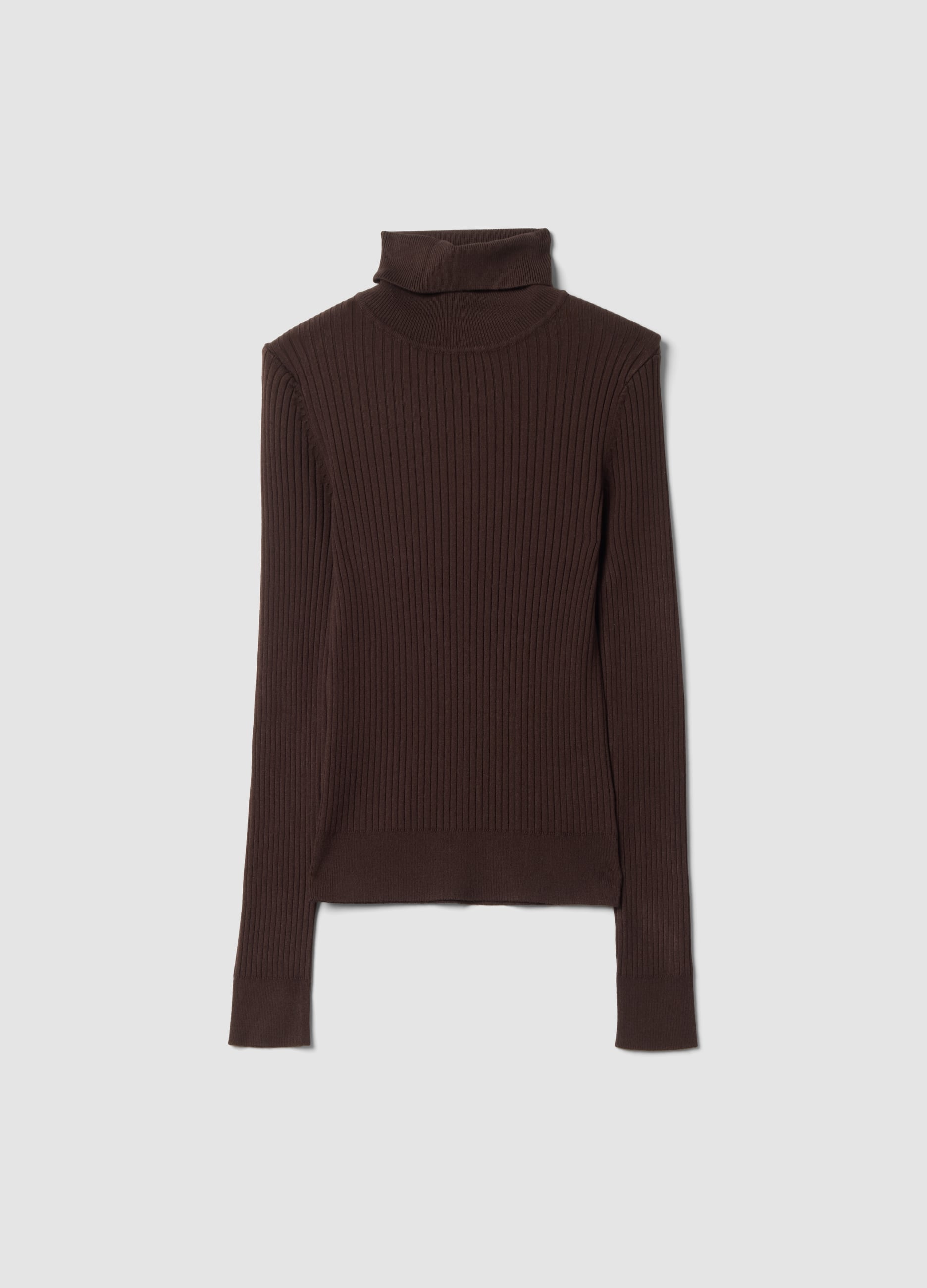 B.ANGEL, Maglia Marrone In Misto Viscosa A Costine Dolcevita, Donna, Marrone, Taglia: XL
