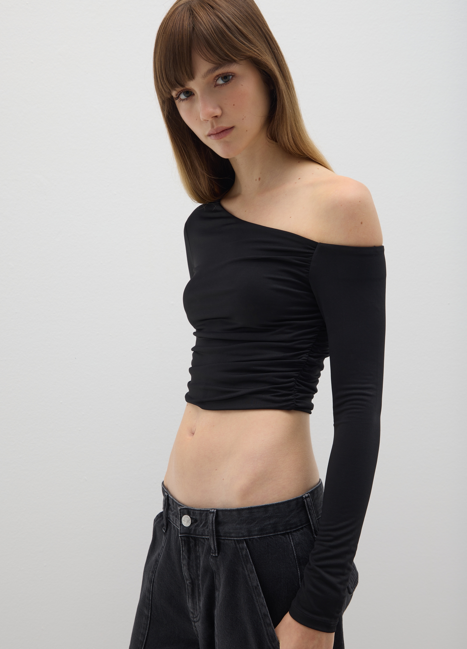 B.ANGEL, Top Nero Con Scollo Monospalla, Donna, Nero, Taglia: S