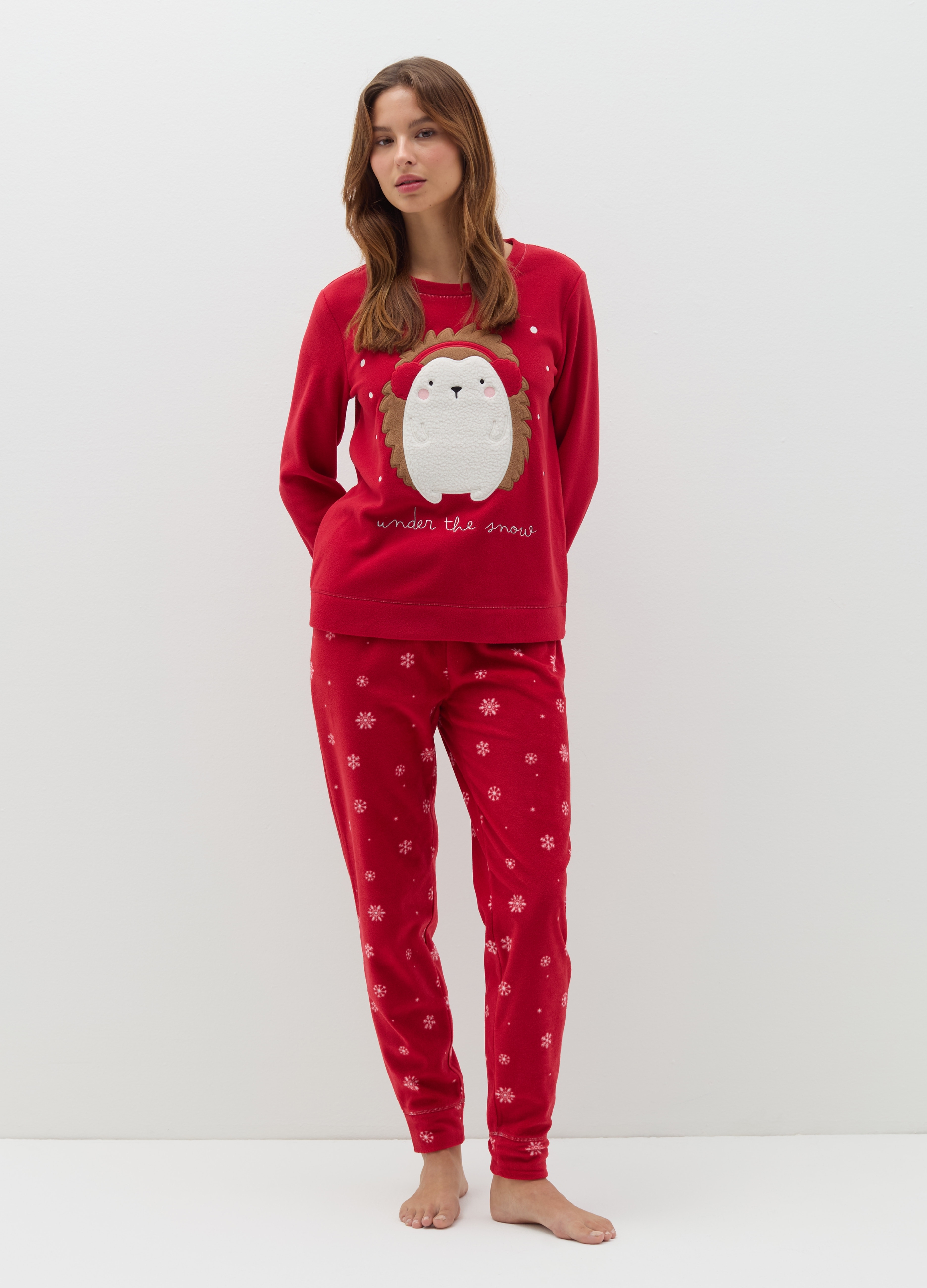 OVS, Pigiama In Velour Ricamo "under The Snow", Donna, Rosso, Taglia: XL