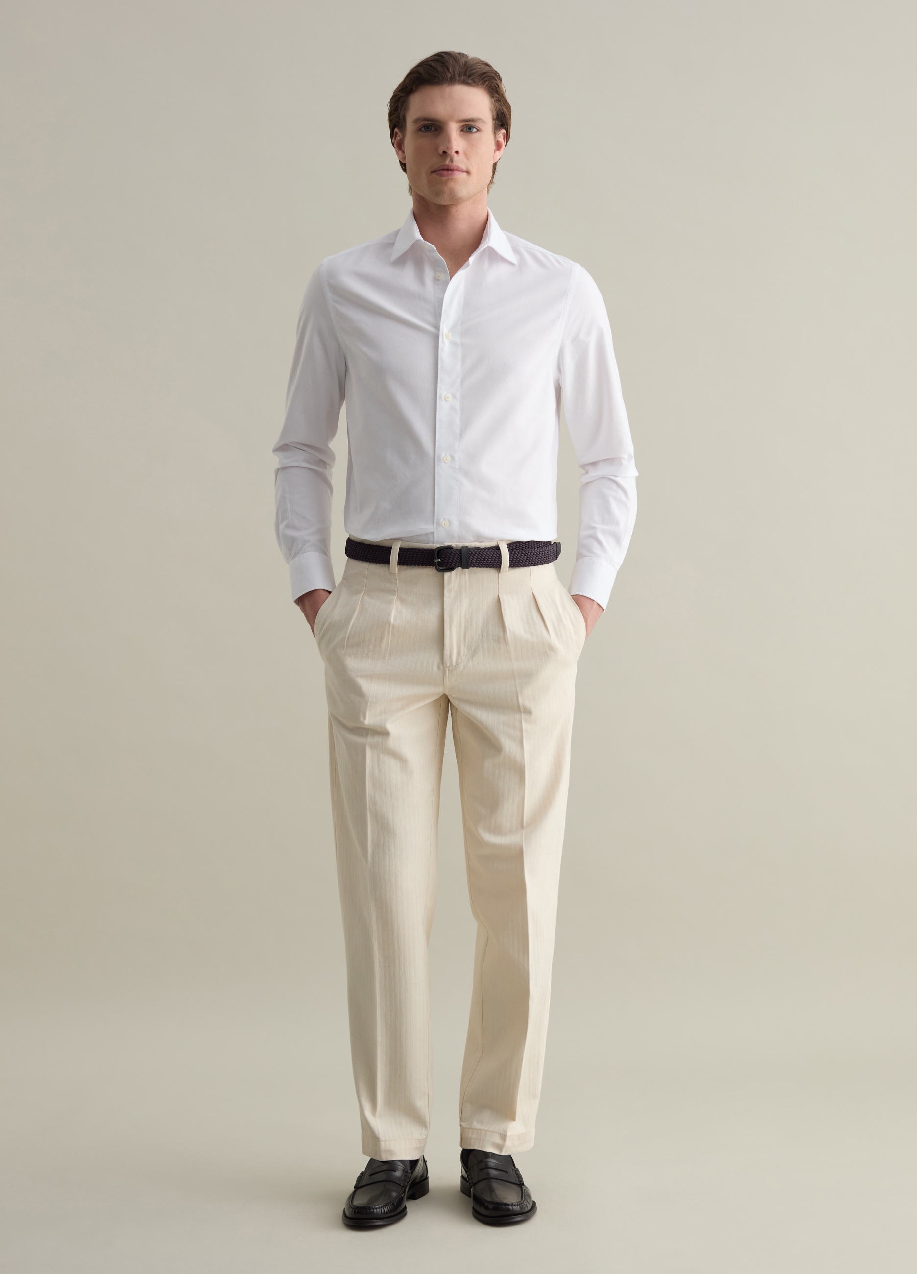 PIOMBO, Pantalone Chino Gessato Con Pinces, Uomo, Beige, Taglia: 54