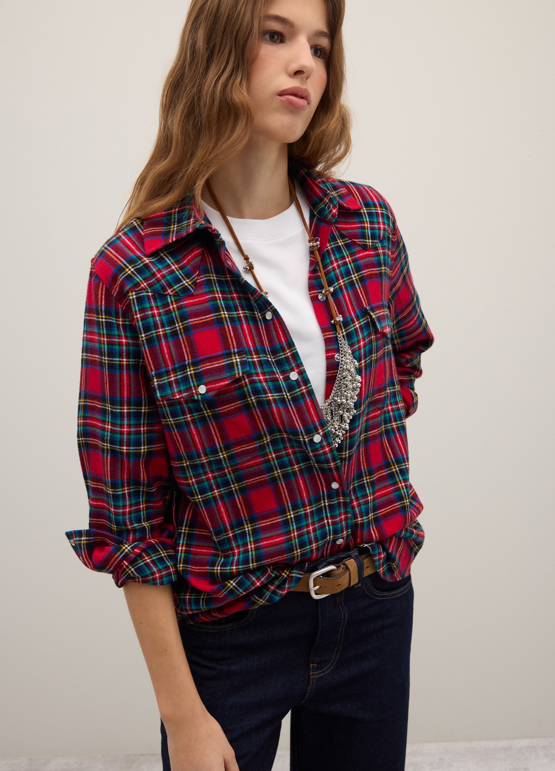 PIOMBO, Camicia A Quadri Multicolor In Puro Cotone E Flanella Regular Fit, Donna, Multicolor, Taglia: XS