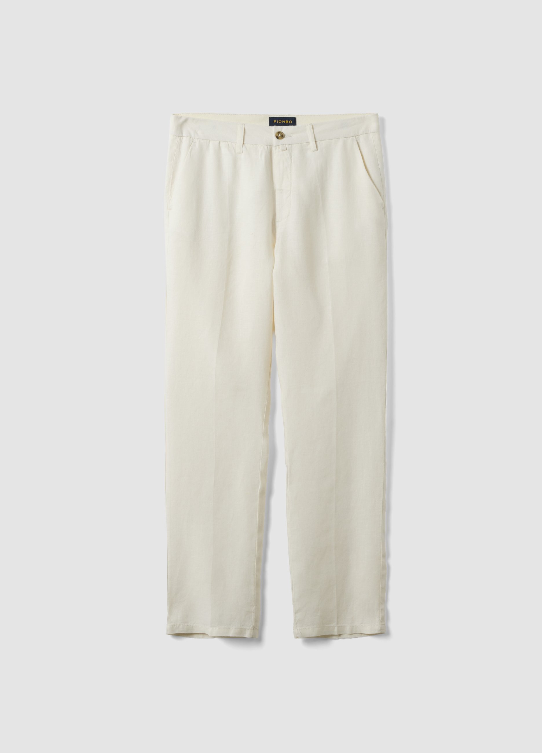 PIOMBO, Pantaloni Chino In Puro Lino Bianchi Regular Fit, Uomo, Bianco, Taglia: 46