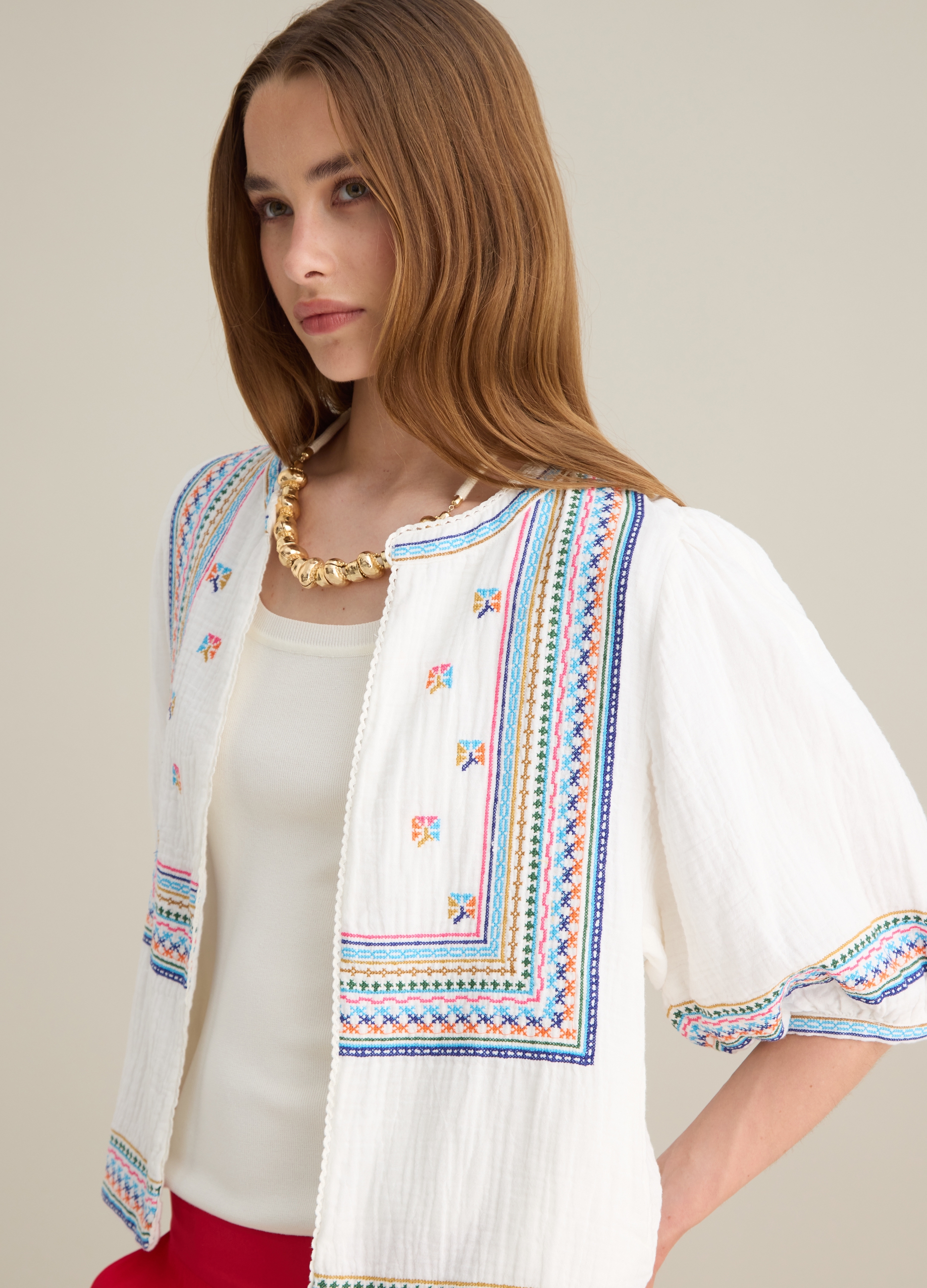 OVS, Camisa De Mujer En Algodón Puro Multicolor Oversize, Mujer, Blanco/azul